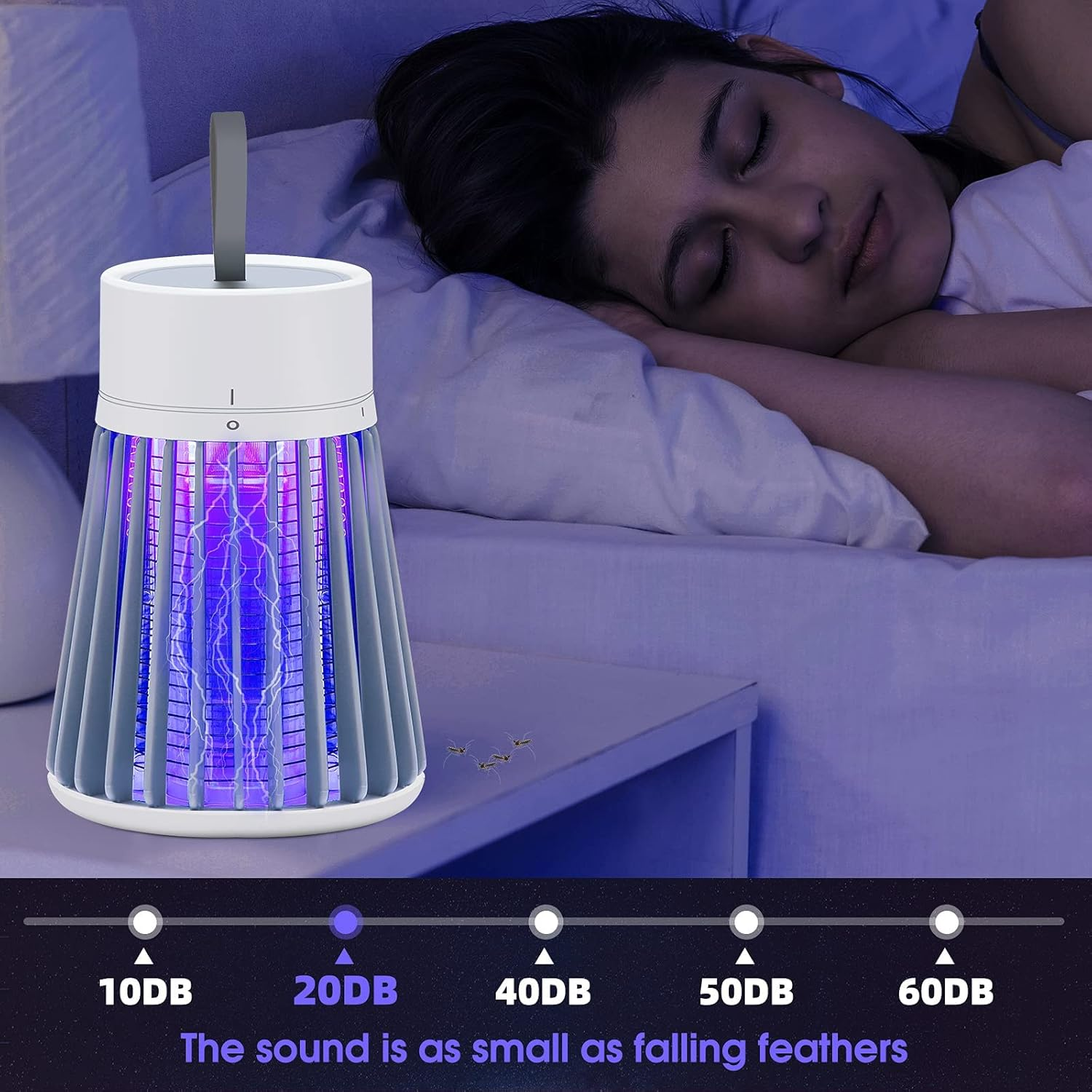 Portable Bug Zapper, LED Fly Trap with Purple Light, 6-Hour Battery Life, Indoor Outdoor Mosquito Killer, Grey image number 1