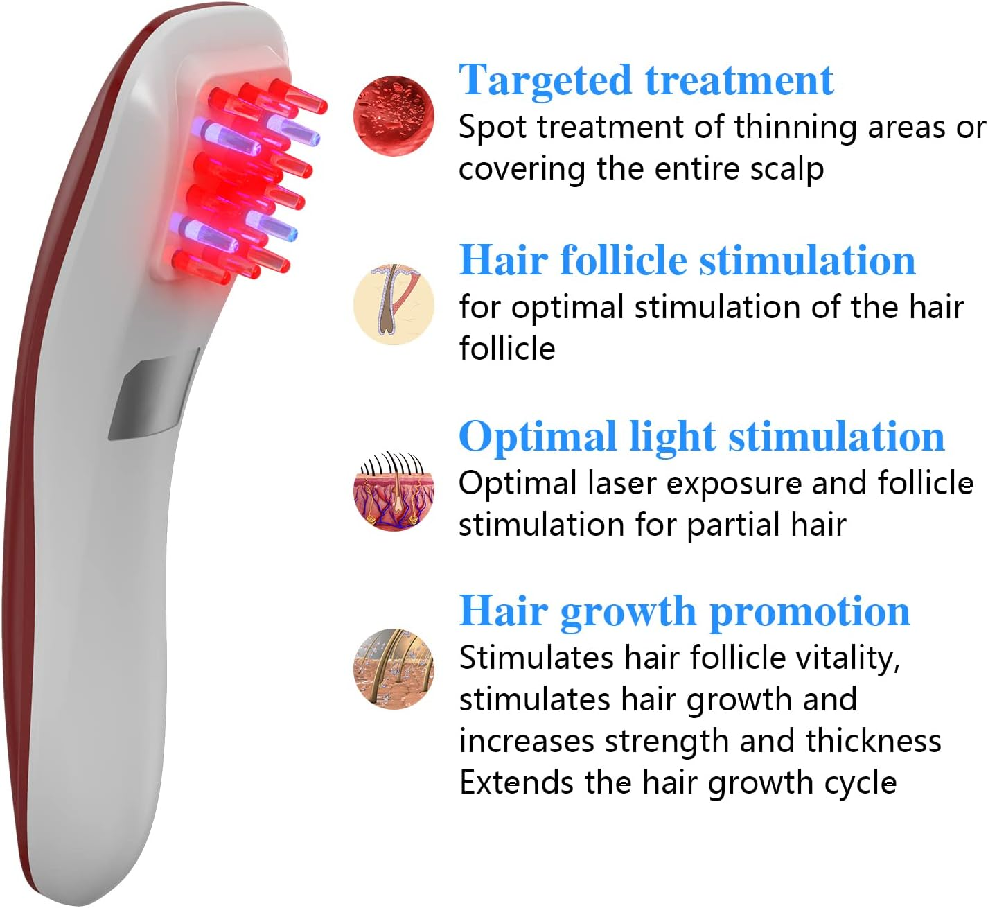 Ikeener Hair Growth Laser Small Comb,Red and Blue Light to Eliminate Hair Loss,Red Light Therapy Promote Hair Regrowth,Stimulate Hair Follicle Activation,Hair Repair,Head Scalp Massage Stress Relax image number 2
