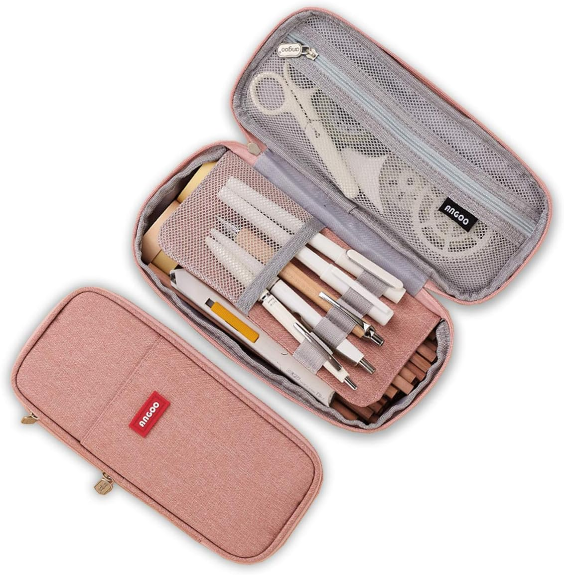 Isuperb Pencil Case Large Capacity Student Canvas Pencil Case Storage Bag Double Zipper Pencil Box for School, Pink1, Modern image number 1