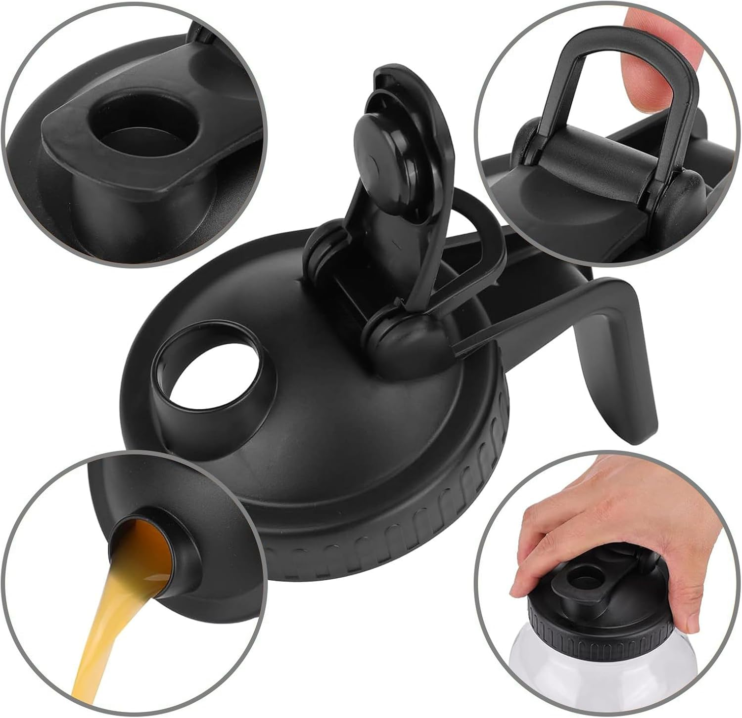 XURUIAU 32 Ounce Glass Mason Jar Water Bottle with Spout Handle Leak Proof Silicone Seal Ideal for Cold Brew Coffee Milk Juice Lemonade Breast Milk Storage and Other Beverages，Black image number 2