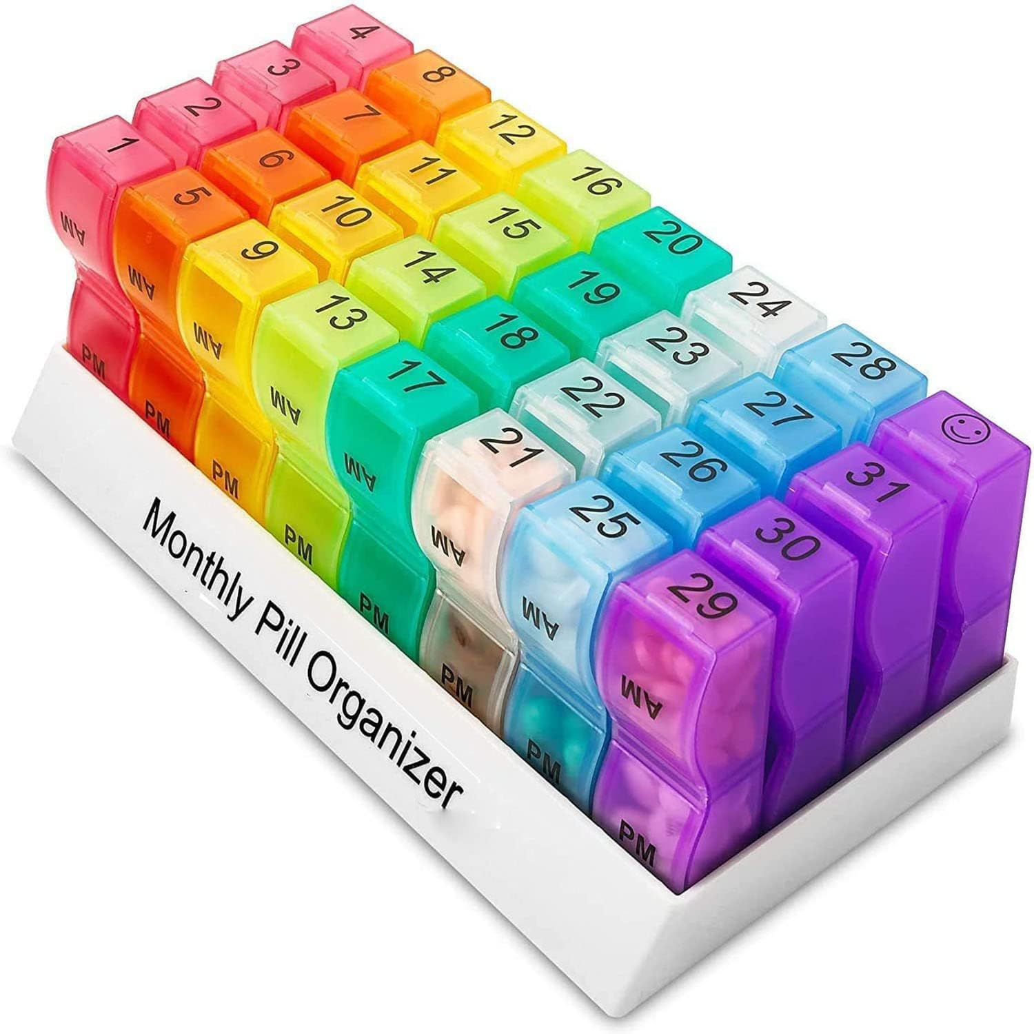 Monthly Pill Organizer 2 Times a Day, 30 Day One Month Pill Box Case with Tray, Medication Organizer Monthly with 31 Removable AM PM Compartments to Hold Fish Oil, Vitamins, Supplements image number 2