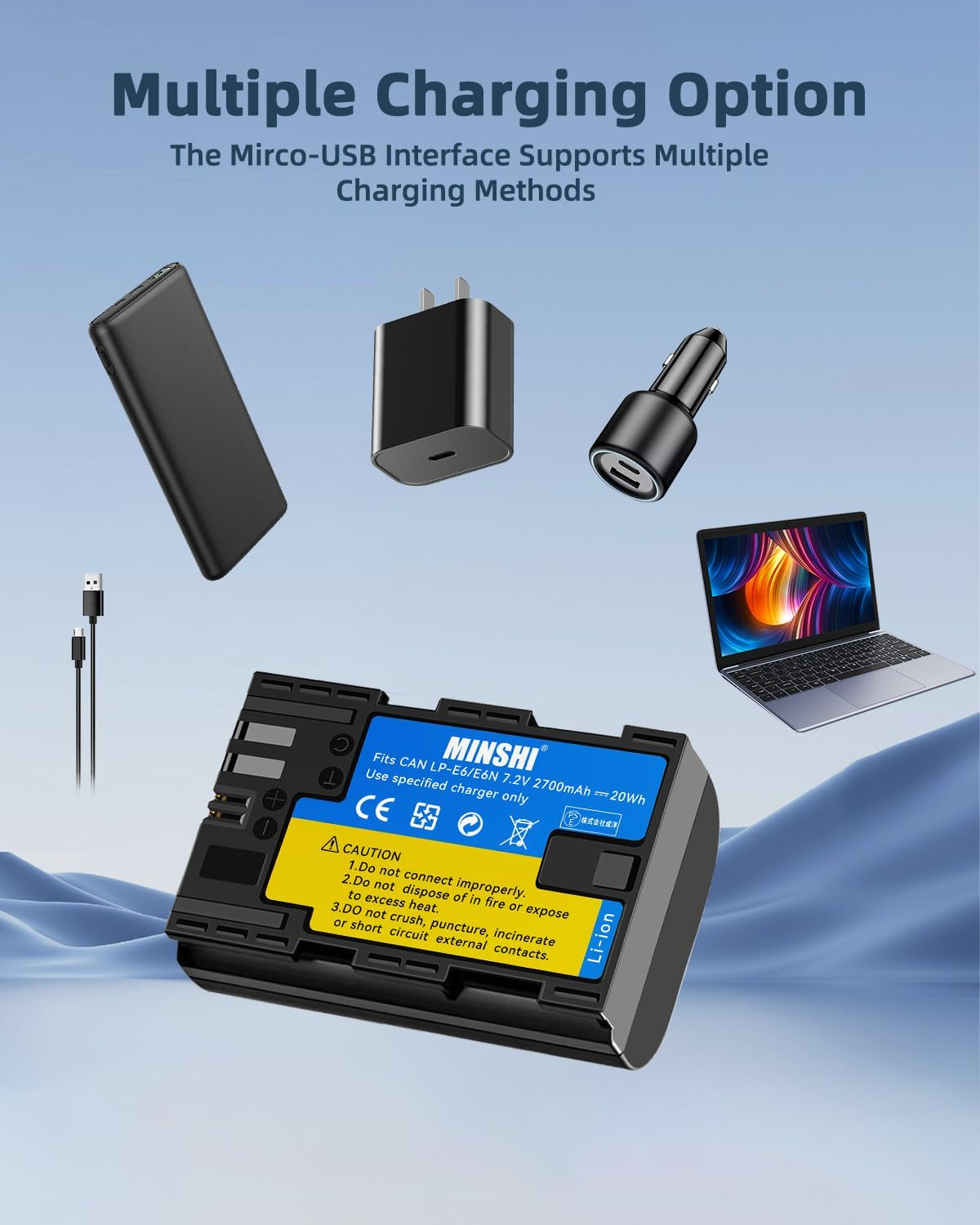 MINSHI LP-E6 Replacement Battery Compatible with Canon EOS 7D,EOS R5, EOS R6, EOS R7, EOS R, EOS Ra, EOS 5D Mark II【7.2V 2700Mah】 High Performance Compatible Camera Battery 2023KA image number 2
