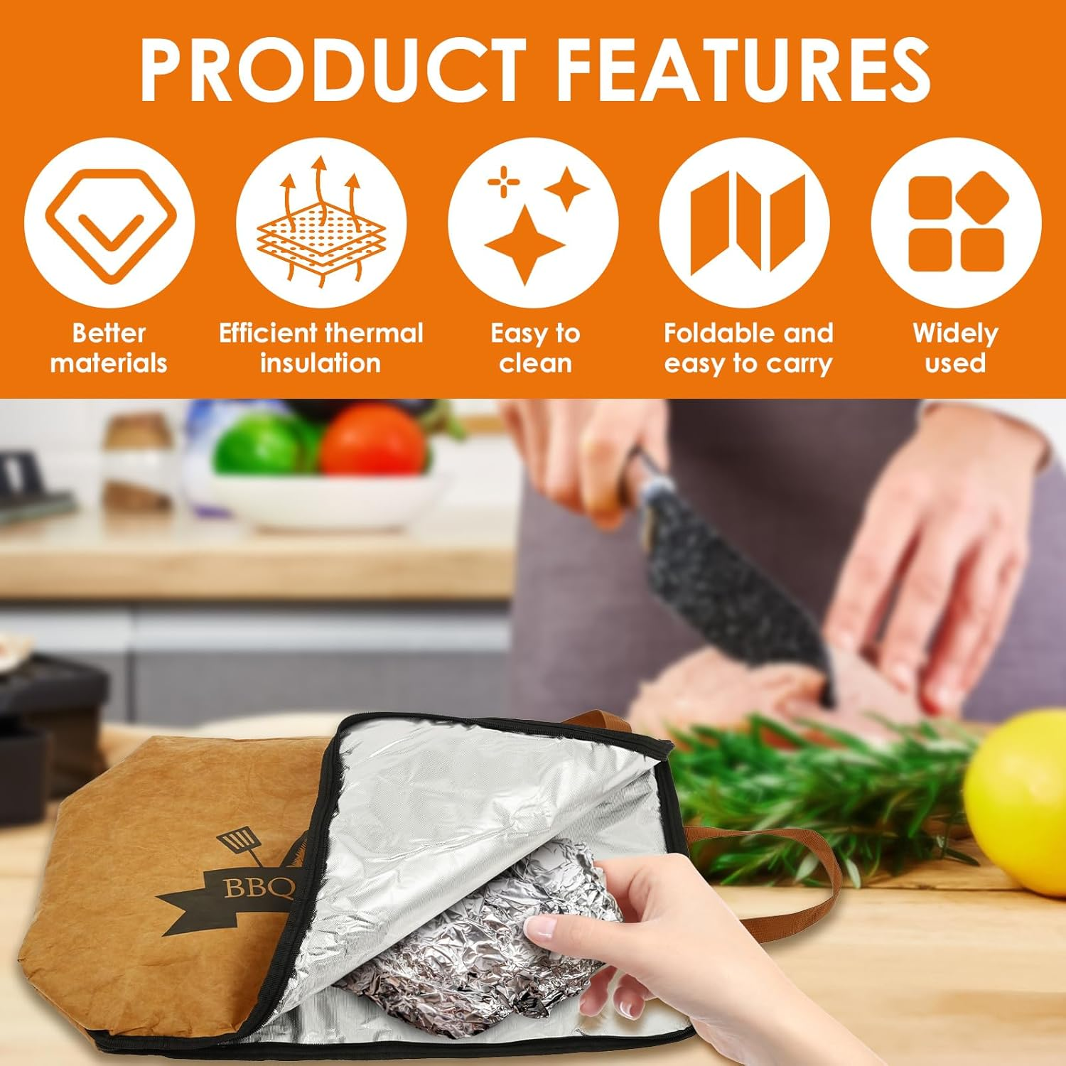 2Pcs BBQ Blanket for Resting Meat, 21In+15In Meat Insulated Resting Bag with Grilling Guide, Reusable 5 Layer Smoker Meat Resting Blanket, Heat Resistant Grilling Meat Insulated Bag for Most Kitchen image number 6