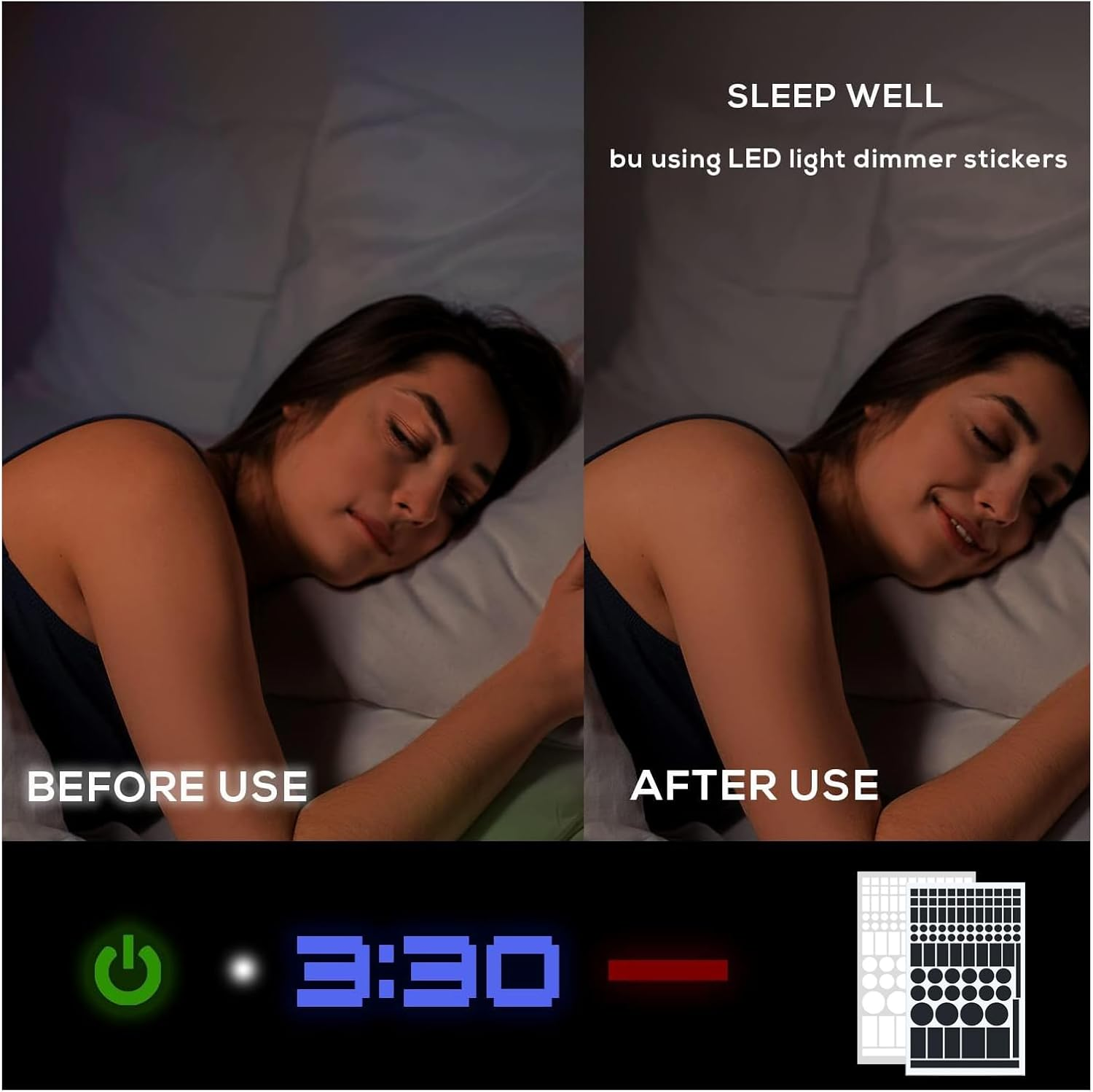 LED Light Blocking Stickers, Ling-Luo LED Light Blackout Sticker Light Dimming Stickers, LED Filters Dimming Sheets for Routers, TV LED Covers Blackout (White-2,Black-2) image number 4