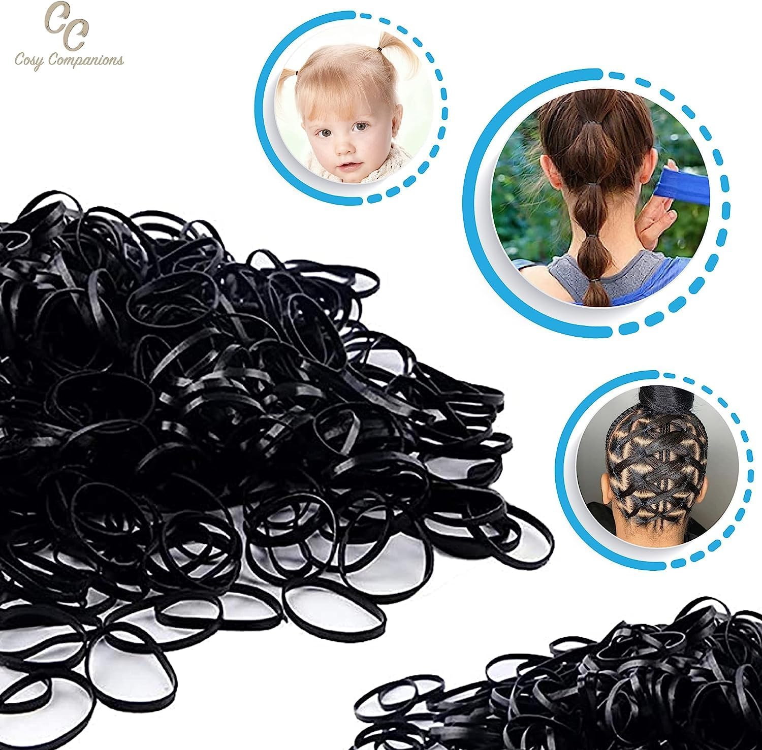 Cosy Companions&trade; 250X Black Small Hair Bands, Non-Slip Elastic Bands for Hair - Black image number 2