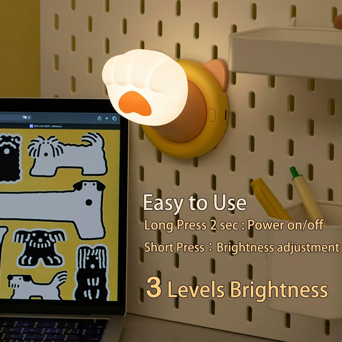 LADWOKFI Silicone Night Light Cute Touch Lamp Kitten Claw Rechargeable Bedside Lamp with Timer Dimmable Lamp Night Light for Kids Bedroom Nursery Light Desk Lamp Nightlight Gift