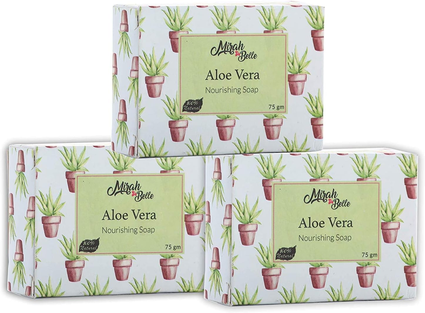 Mirah Belle - Organic Aloe Vera Nourishing Soap Bar (Pack of 3-125 Gm) - Acne and Infection Prone, Dehydrated Skin. SLS, Paraben, Gmo-Free, 375 Gm image number 1