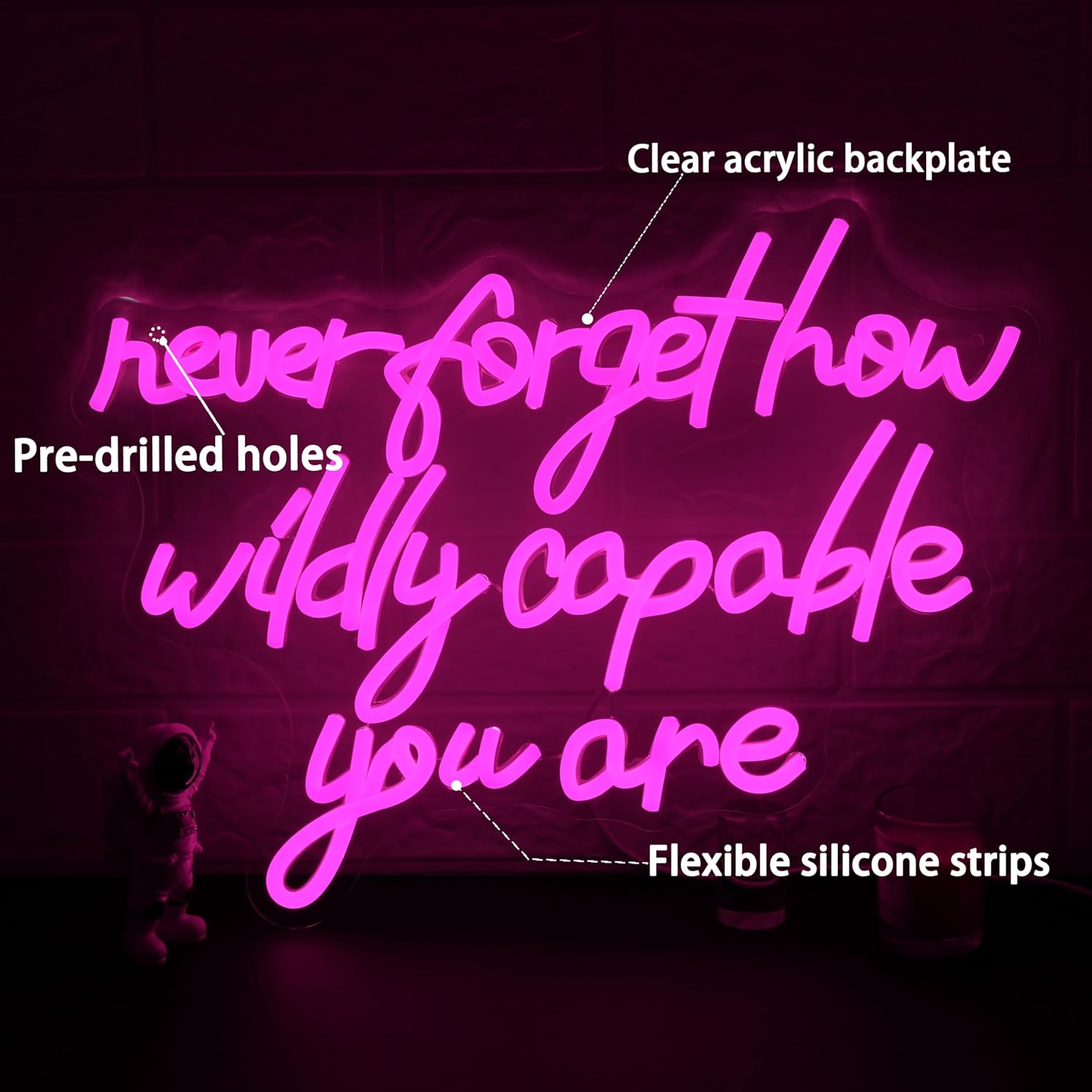 AEHEMNGZ Never Forget How Wildly Capable You Are Neon Sign Dimmable Inspirational Letter Neon Light USB Powered Motivational Led Light Sign for Man Cave Bar Office Decoration (16.54 * 12.6) image number 4