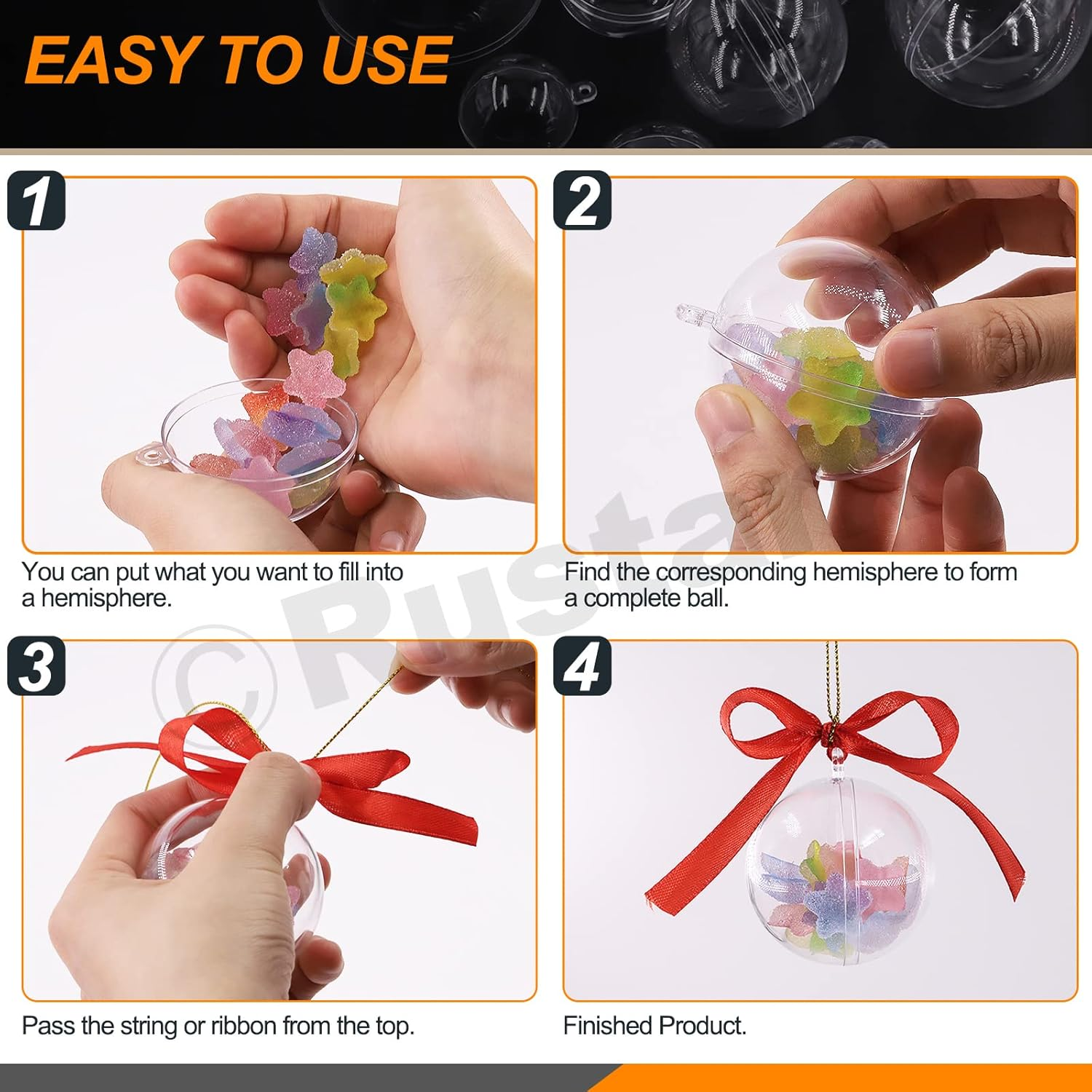 35Pcs Clear Plastic round Fillable Balls Christmas Ornaments DIY Craft Balls Assortment Kit Fillable Decor for Wedding Christmas Crafts Decoration (Round-4,5,6,7,8Cm Dia.) image number 4