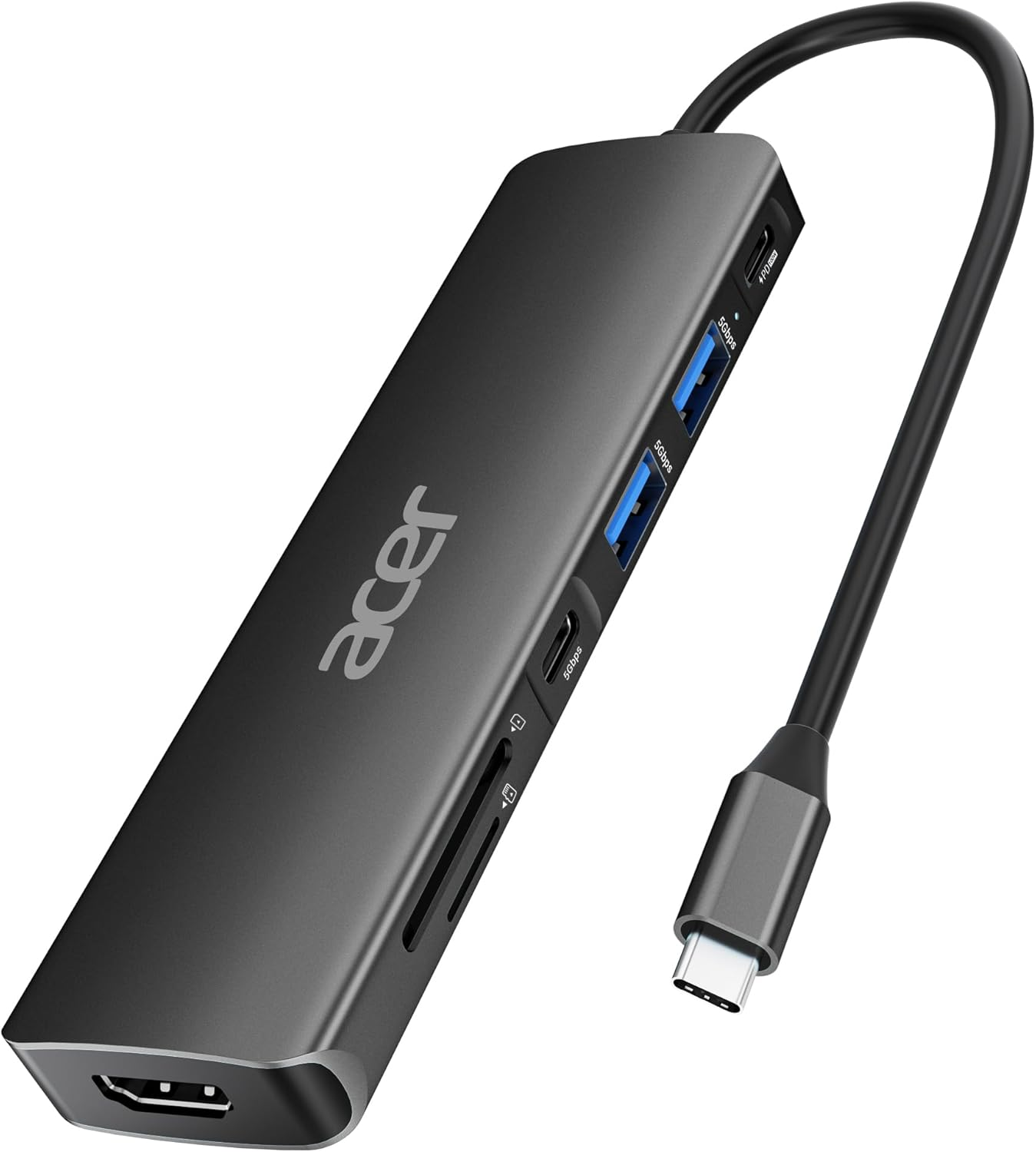 Acer USB C Hub (7-In-1) Multiport Adapter 4K HDMI, 5Gbps Type-C Data Port USB 3.1 100W Power Delivery, USB C Dongle for Ipad Pro Macbook Iphone 15 Pro