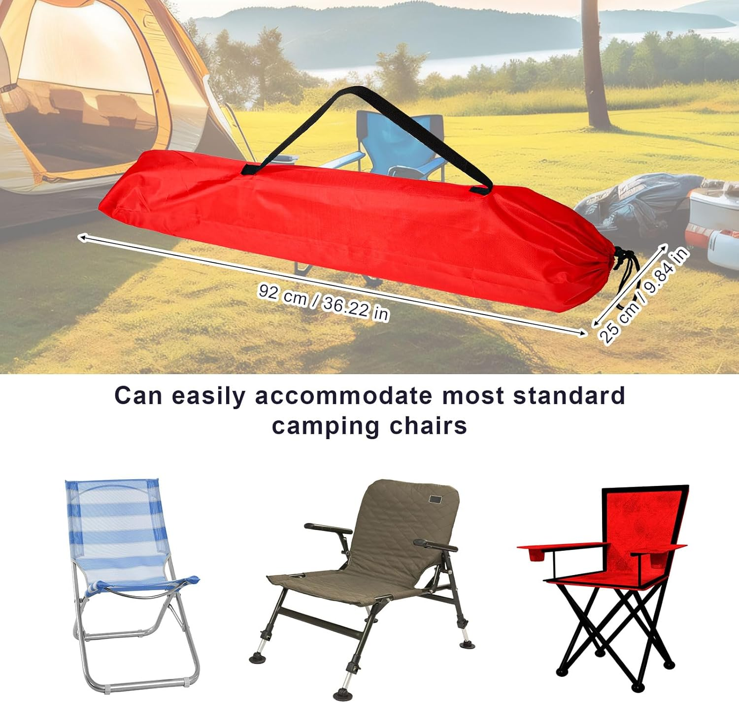 2Pcs Camping Chair Replacement Bags, 36.22X9.84 Inch Polyester Durable Outdoor Folding Chair Carry Bags with Shoulder Strap and Drawstring for Camping Hammock Yoga Mat Tripods (Red)