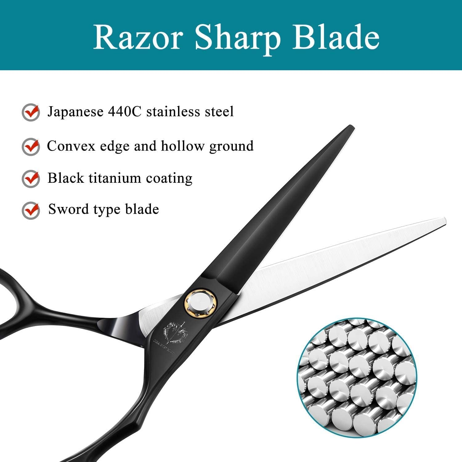 Dragon Riot Hairdressing Scissors Set, Sharp 6.0 Inches, Professional Japanese Hairdressing Scissors, Black Hair Scissors Set for Men and Women image number 6