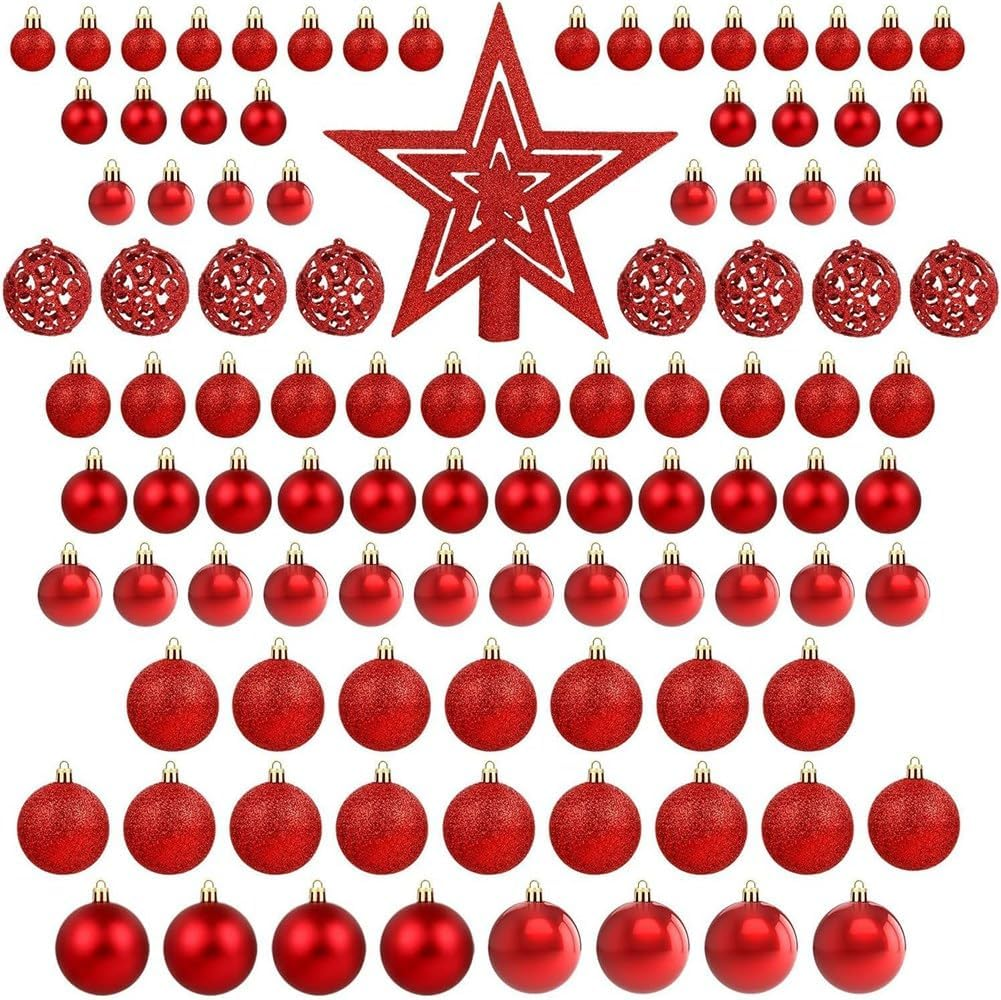 101Piece Red Christmas Ball Ornaments, Decorative Baubles Hanging For image number 4
