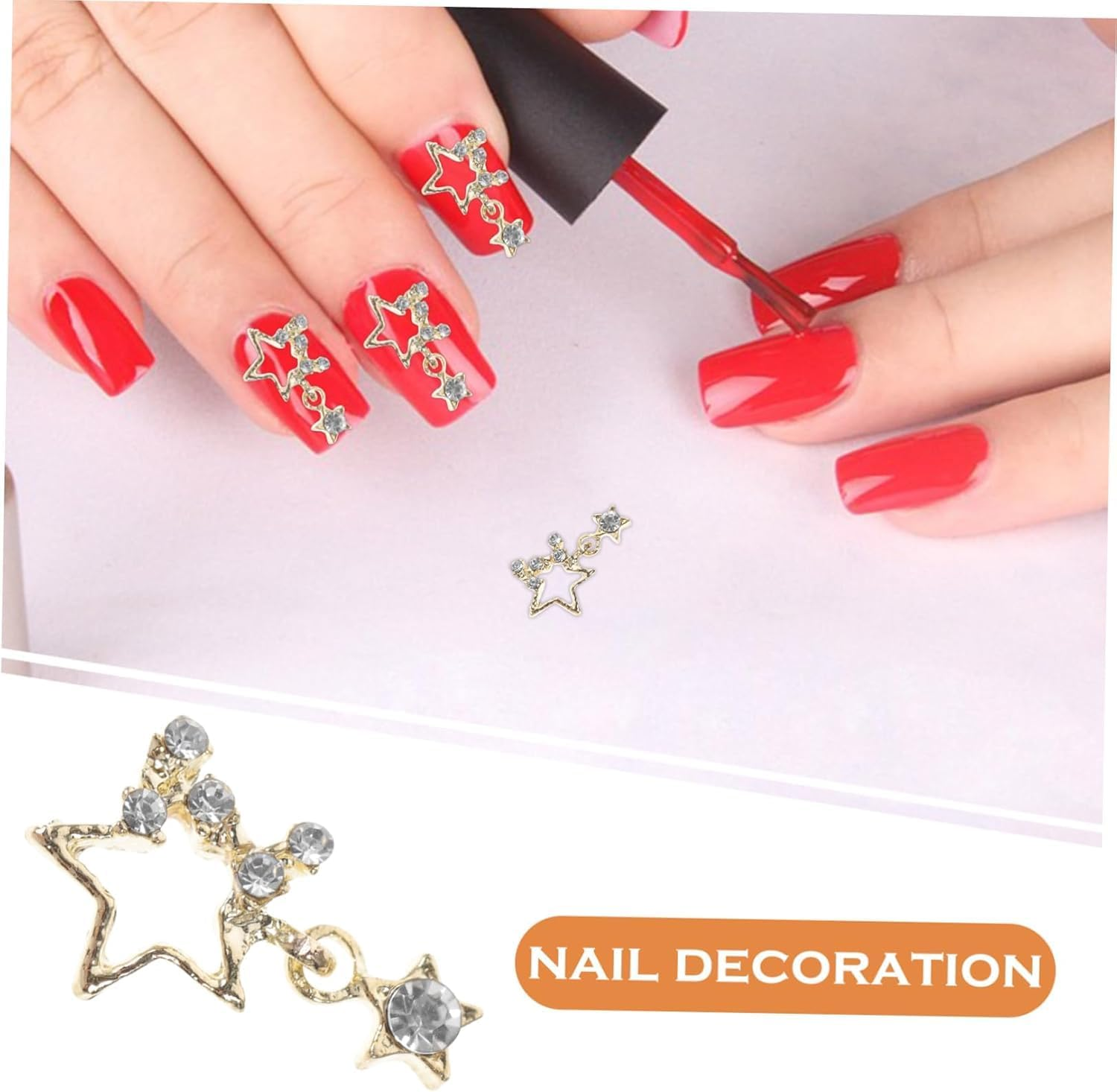 20PCS 3D Silver Stars Nail Charms, Rhinestones Nails Gems Shiny Crystal Star Nail Art Supplies for DIY Crafts Nail Accessories (Golden)