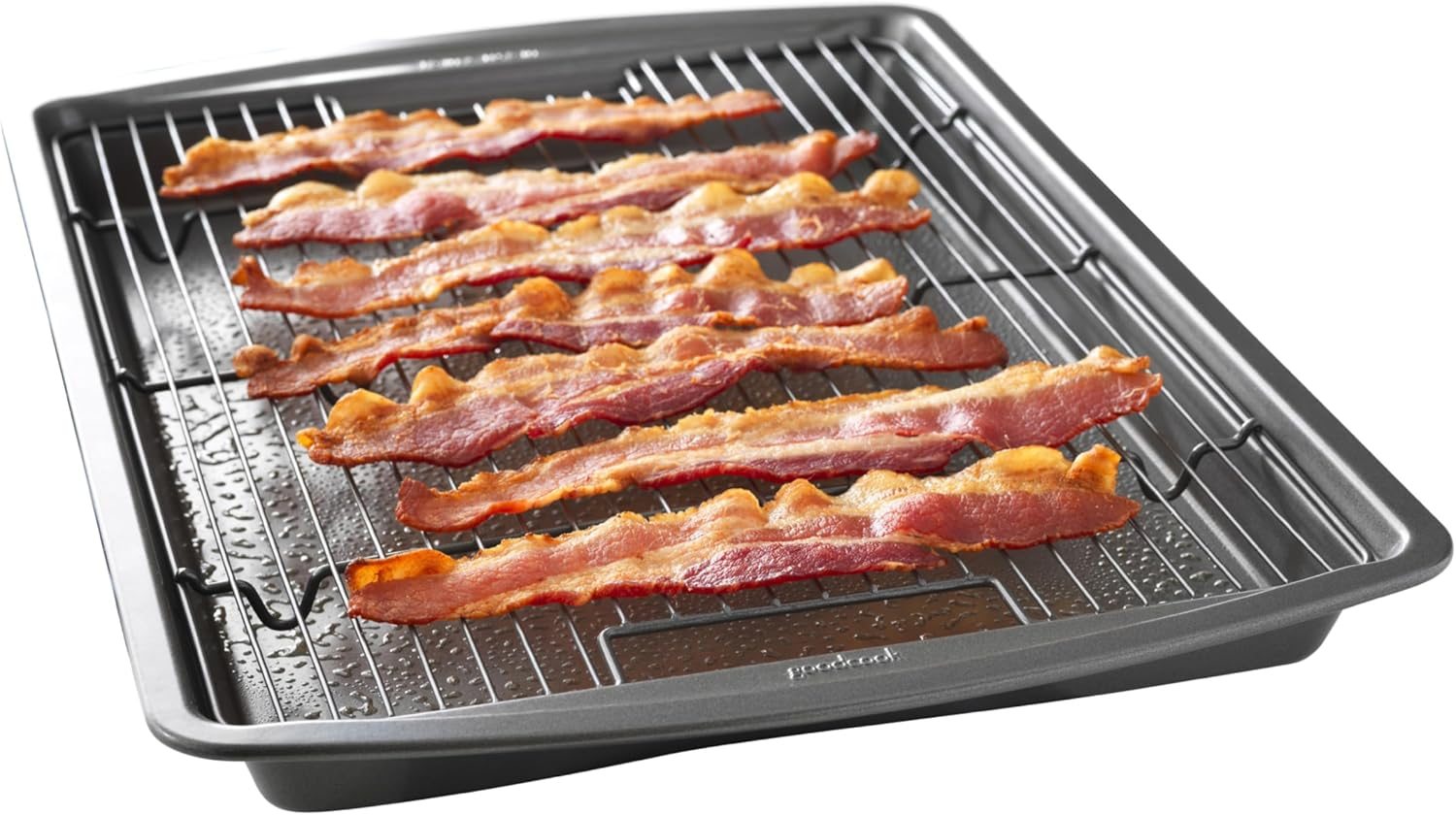Goodcook 15&rdquo; X 10.5&rdquo; Nonstick Carbon Steel Baking Pan & Raised Wire Rack &ndash; Pizza Crisper, Crispy Bacon, Multipurpose Cooking Sheet Pan, Cooling Rack, Kitchen Cookware Set, Dishwasher Safe image number 3
