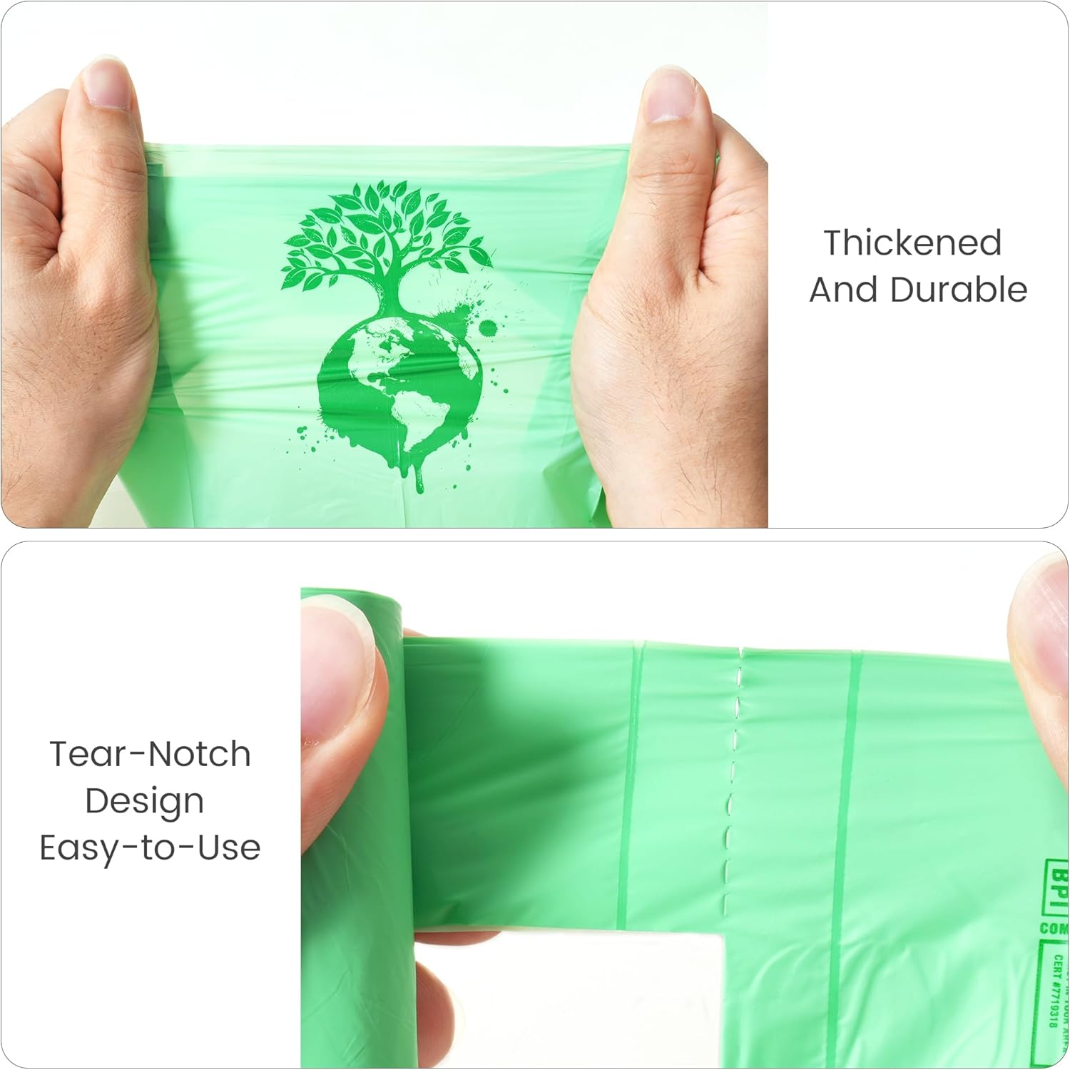 ROWNYEON Certified Compostable Dog Poop Bags, 100 Counts Extra Thick and Leak Proof Biodegradable Pet Poop Handle Tie Bags with AS4736, AS5810, ASTM D6400 and EN13432 Certified(10 Rolls) image number 2