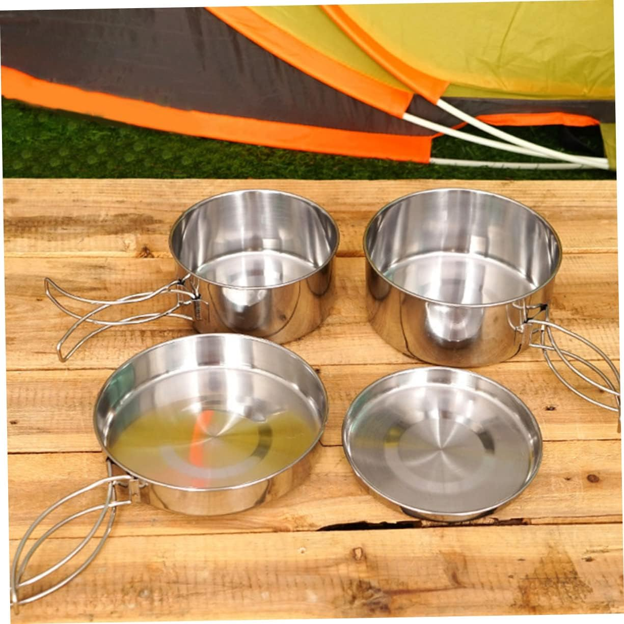 Milisten Stainless Steel Pot for Camping Outdoor Cookware Long Handle Camping Pan Portable Cookware Kit and Picnic Supplies image number 2