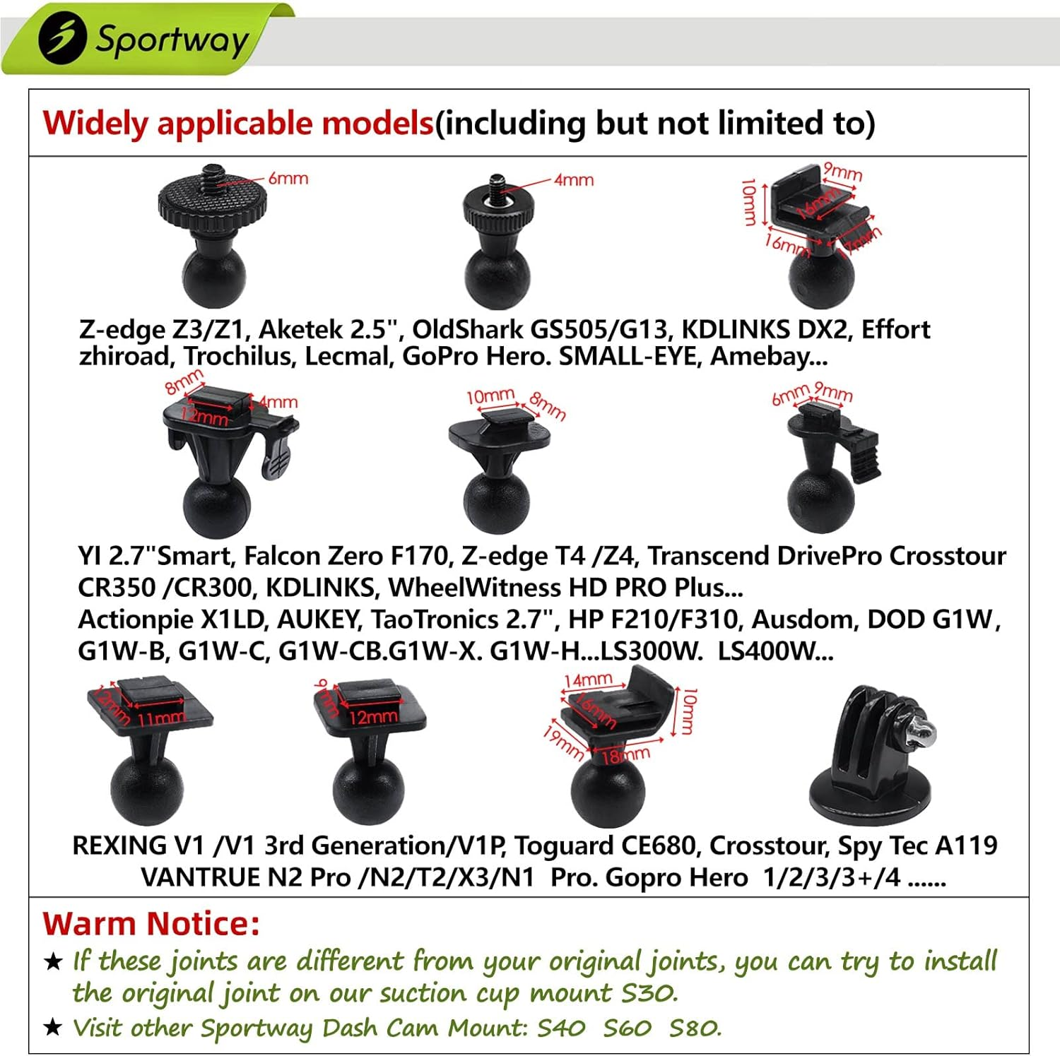 Isportgo S30 Dash Cam Suction Mount with 10Pcs Joints for Rexing,Z-Edge,Old Shark,Yi,Kdlinks,Falcon Zero,Transcend,Crosstour,Vantrue,Gopro Hero and Most Other Dash Cameras DVR GPS image number 4