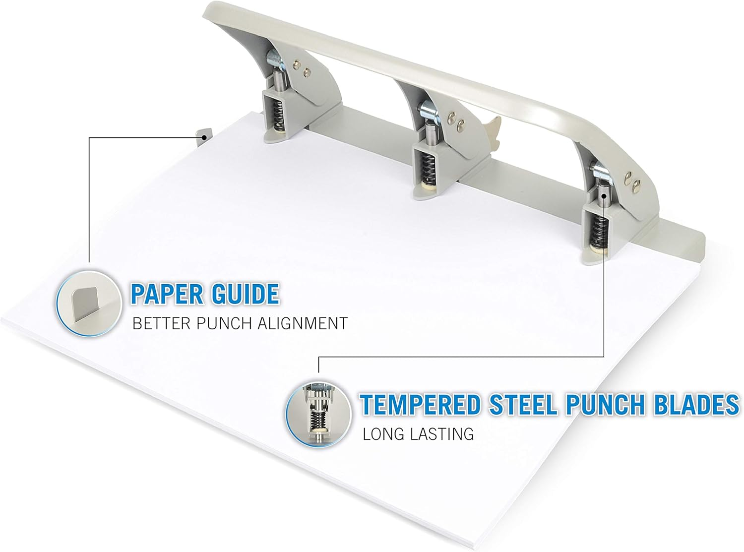 CARL, Medium-Duty 3 Hole Paper Punch, 40 Sheet Punch Capacity, Metallic, Model:Hc-340 image number 5