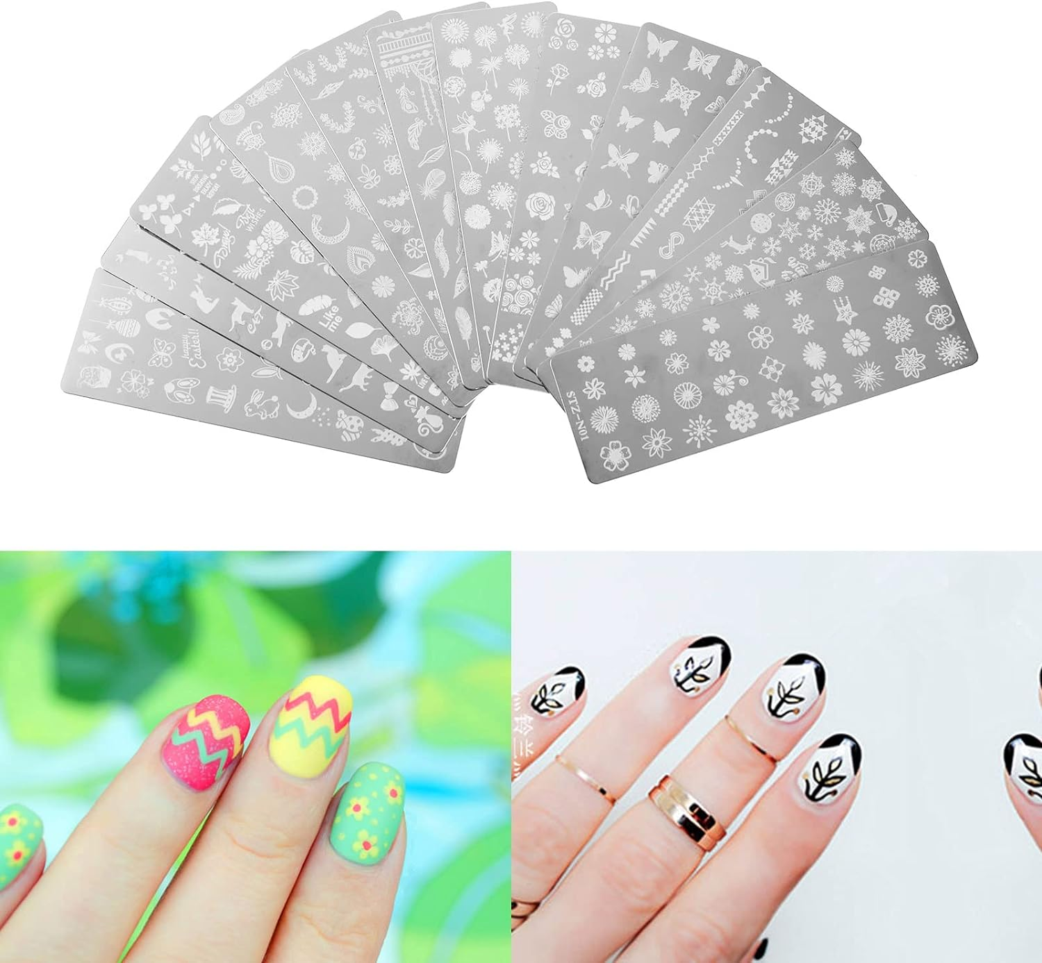 Emsea 13PCS Nail Art Stamping Plates with Scraper Leaves Flowers Animals Patterns Manicure Template Tools for Nails Decoration Professional DIY Salon image number 1