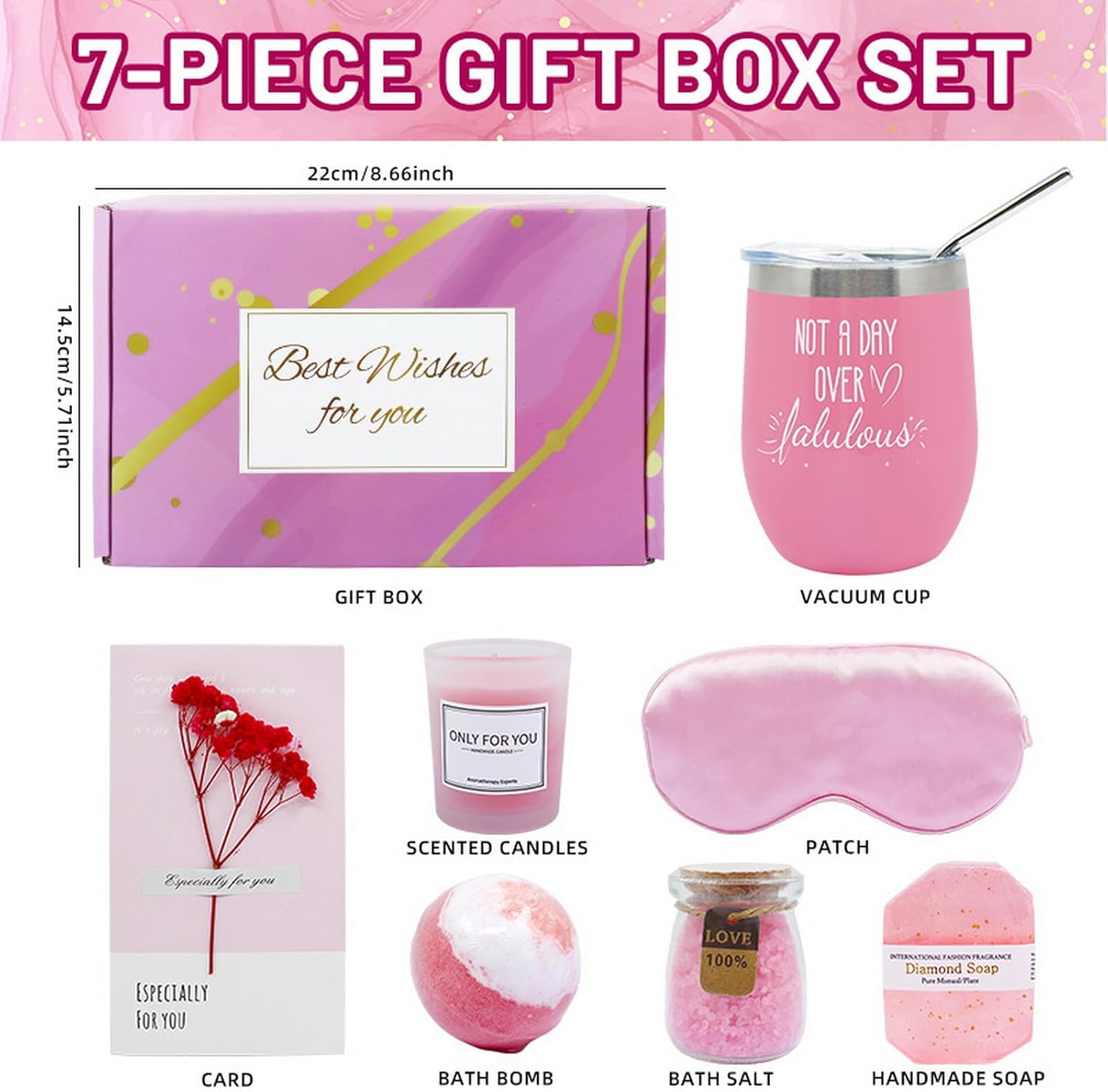 Pamper Gifts to Women, Wife Mom Happy Birthday Gifts, Relaxing Bath Sets Spa Sister Gift Christmas, Thanksgiving, Best Friend, Stainless Steel Cup (Pink 2) - Pink 2 image number 2