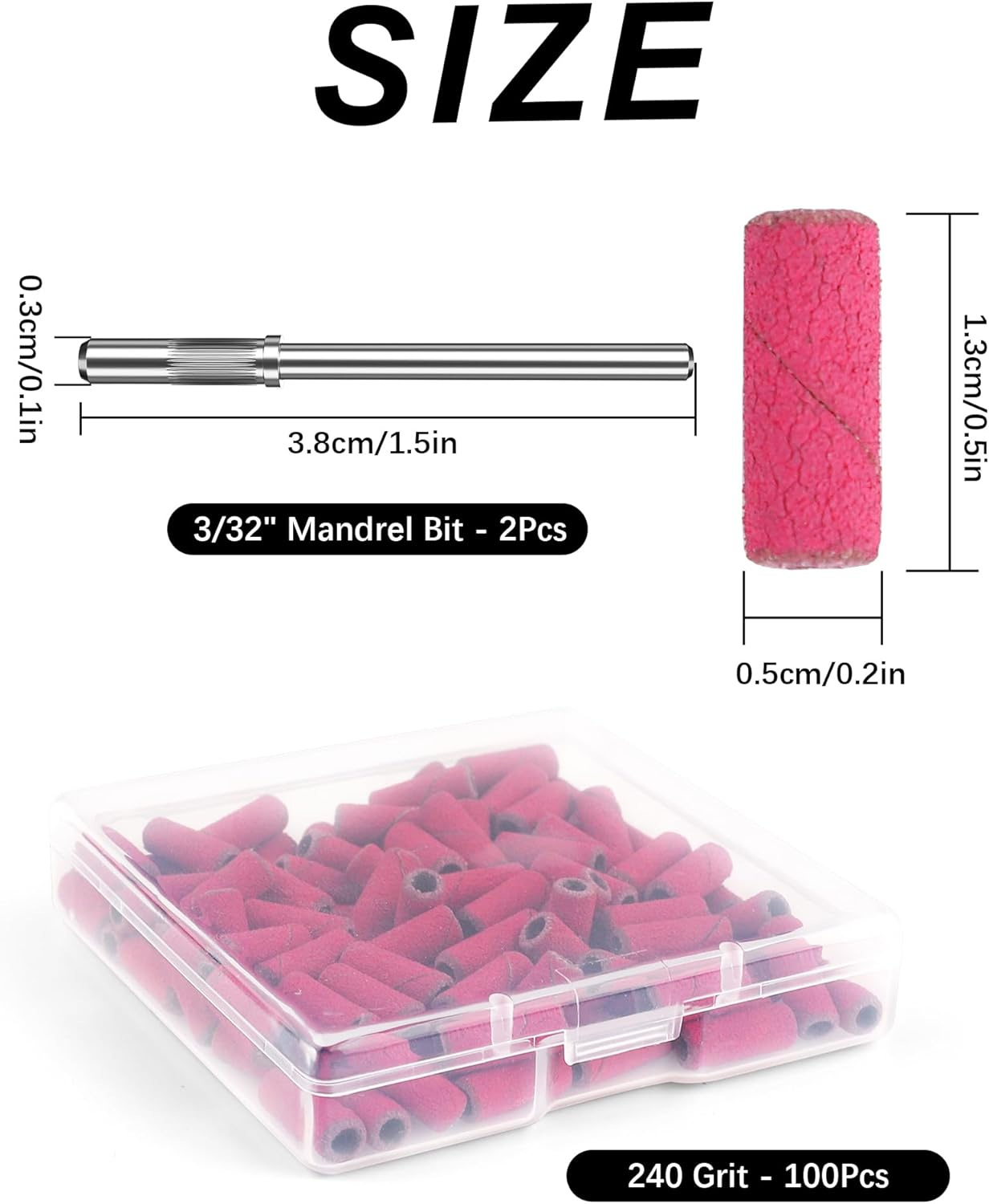 Small Sanding Bands Nail Drill Bits 180 Fine Grit Nail File 100 Pcs Small Sanding Bands for Nail Drill with 3.2Mm Mandrel Bit for Manicures and Pedicure(Pink) image number 4