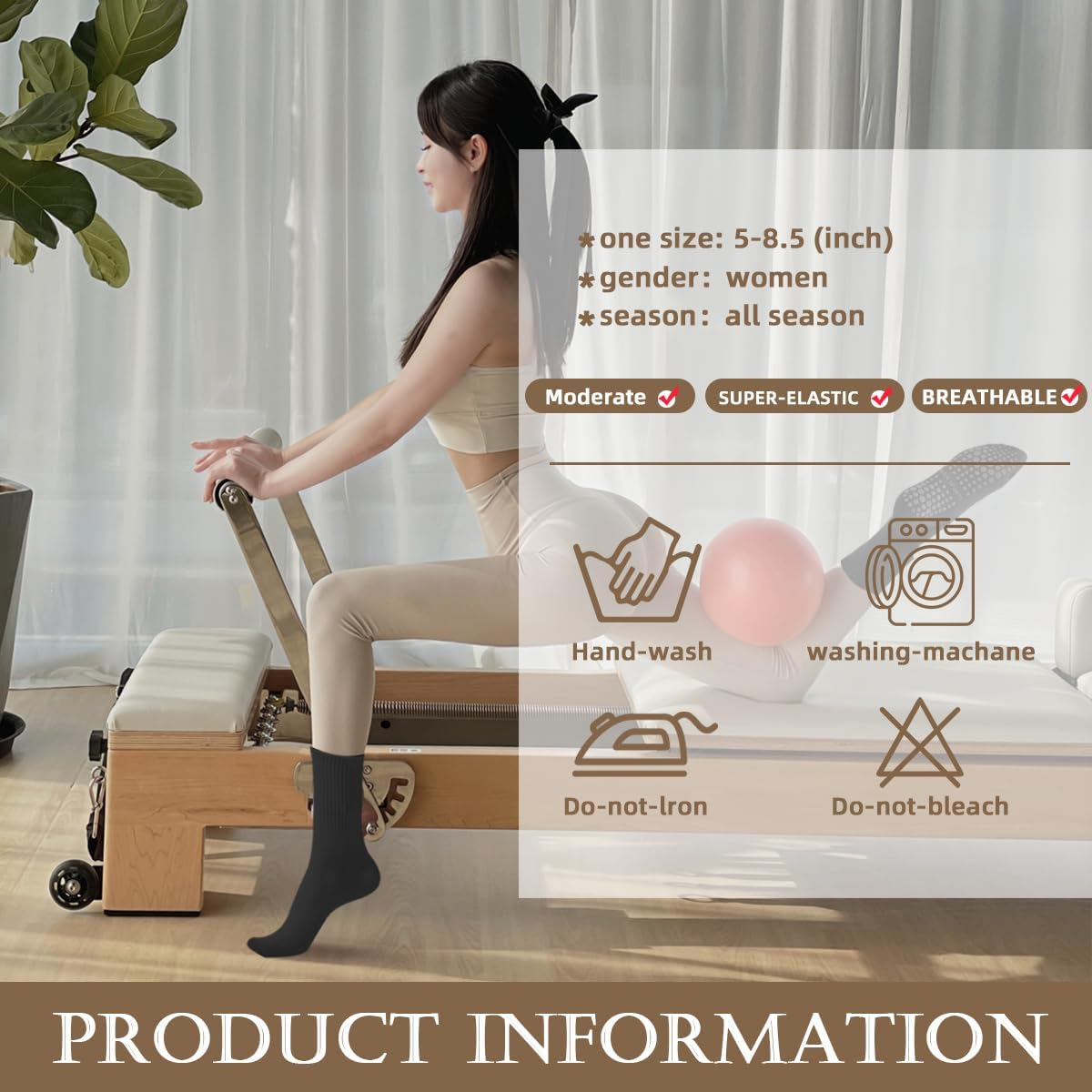 ZANZER Pilates Yoga Socks with Grips for Women,Non-Slip Reformer Yoga Pilates Grip Socks for Sport,Hospital,Ballet,Barre,Dance,Barefoot - 4 * White image number 7