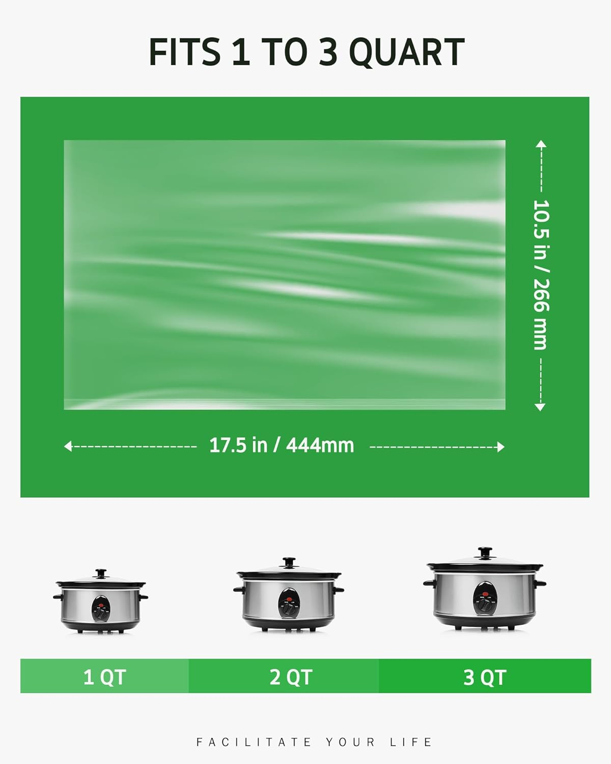 Syntus Slow Cooker Liners, 60 Count Cooking Bags Small Size Disposable Pot Liners Plastic Bags, Fit 1QT to 3QT for Slow Cooker Cooking Trays, 10.5"X 17.5", 60 Liners image number 4