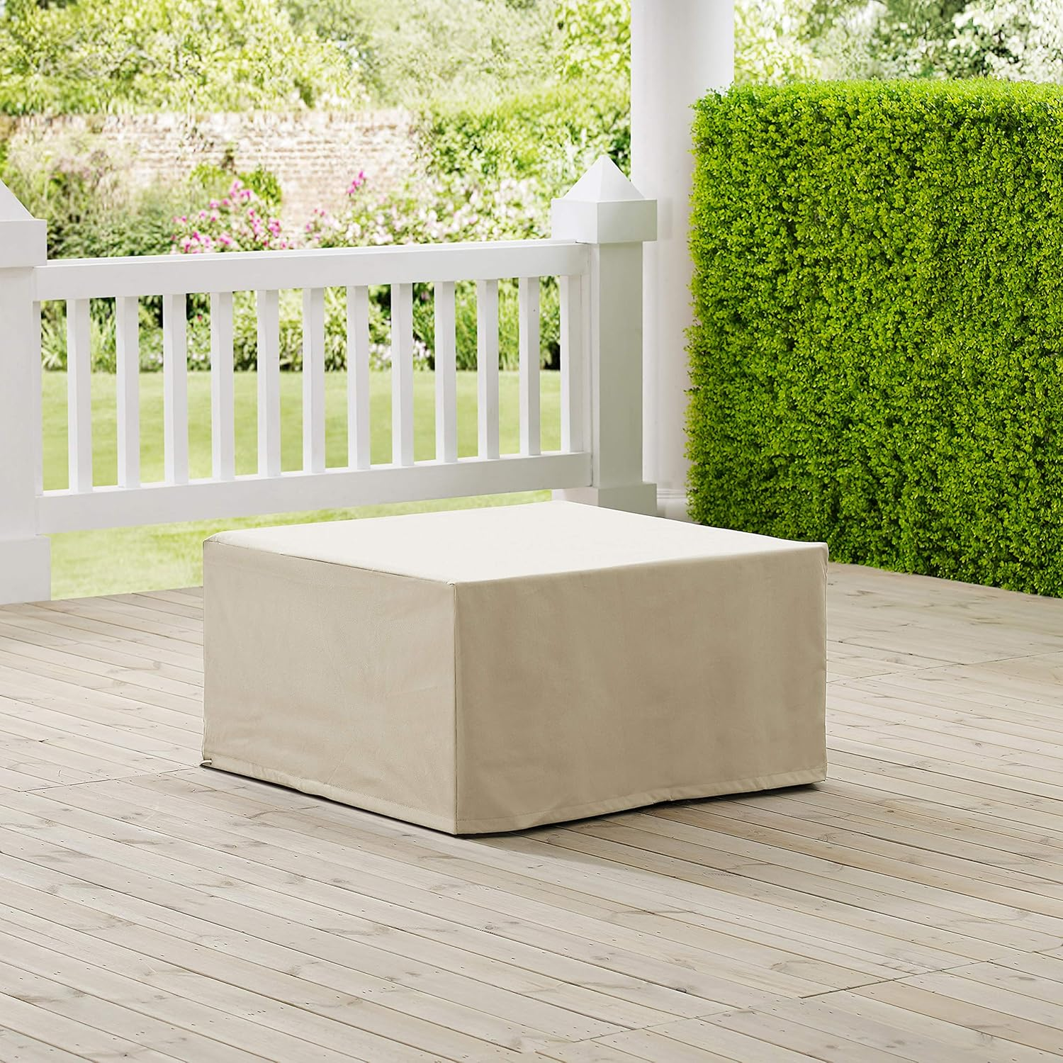 Crosley Furniture CO7507-TA Heavy-Gauge Reinforced Vinyl Outdoor Square Table or Ottoman Cover, Tan image number 4