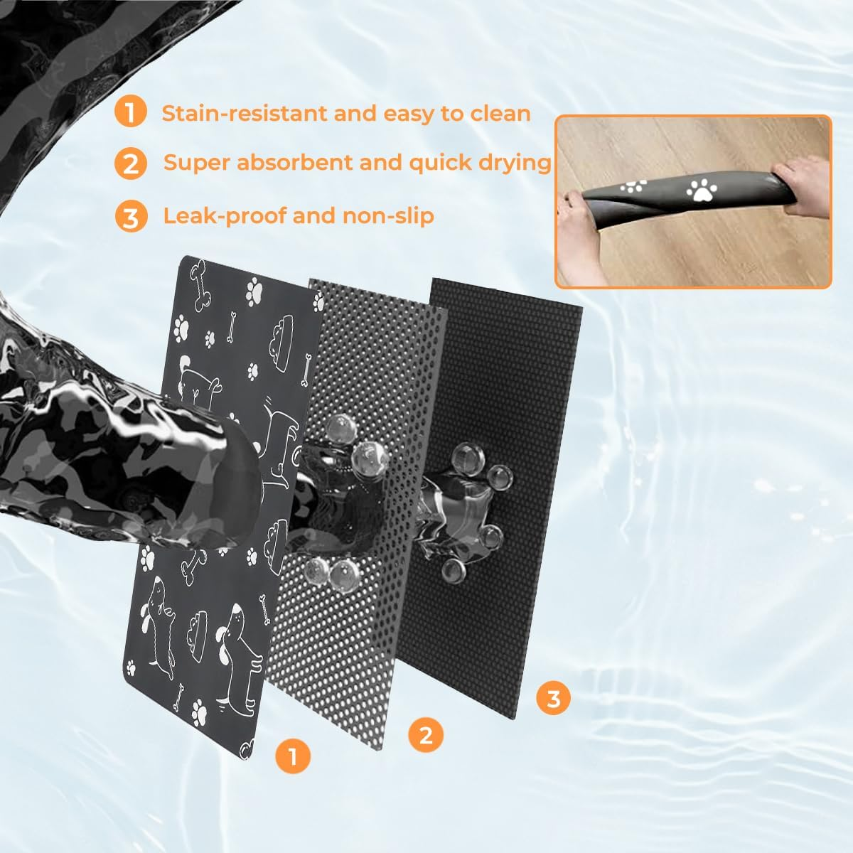 Cat Food Mat, 30 X 50 Cm, Non-Slip Feeding Bowl Mat for Pets, Absorbent Quick-Drying Feeding Mats, Non-Slip Dog Bowl Mat, for Cats and Dogs Mat, Cat Bowl image number 5