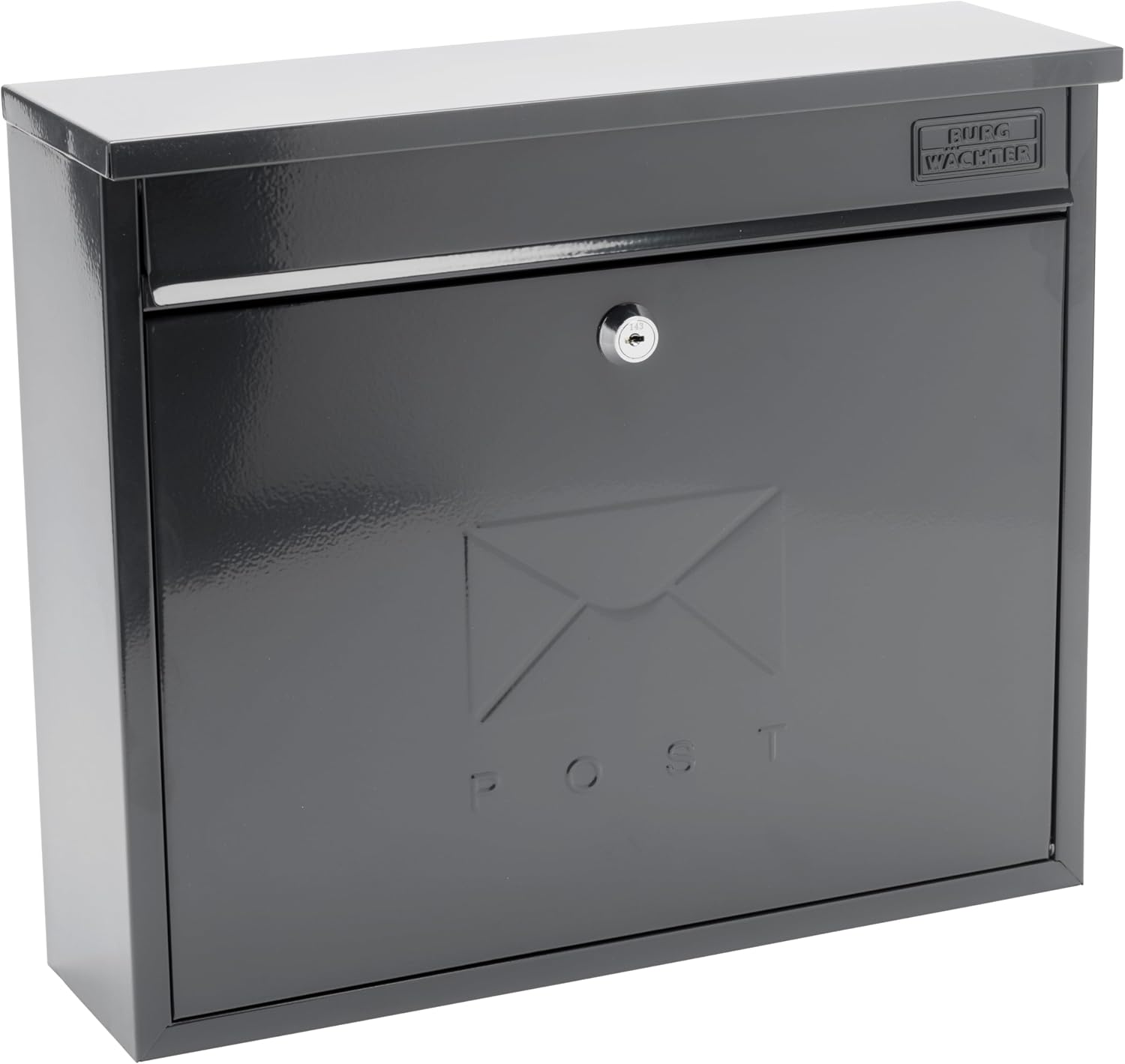 Burg-Wachter MB02CG Chartwell Green Elegance Wall Mounted Galvanised Steel Lockable Weatherproof Post Box - 36X31X10Cm