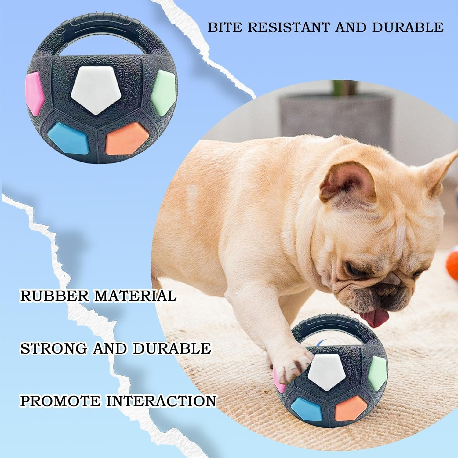 Dog Fetch Football | round Squeaky Interactive Toys - Dog Chewing Ball, Pet Training Supplies for Aggressive Chewers for Fetch and Play image number 6