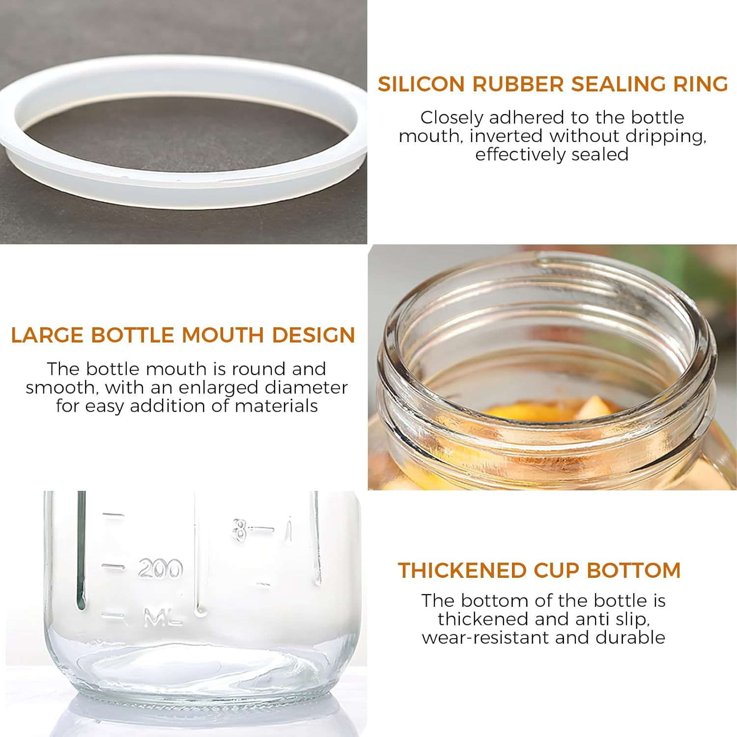 32 Ounce Glass Mason Jar Water Bottle with Spout Handle Leak Proof Silicone Seal Ideal for Cold Brew Coffee Milk Juice Lemonade Breast Milk Storage and Other Beverages Easy Clean Ergonomic Design image number 4