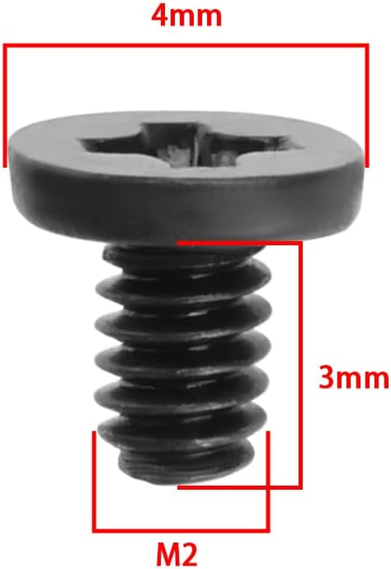 OTOTEC 200PCS M2 X 3Mm Replacement Phillips Flat Head Screw 4Mm Dia Screw Head Flat Head Screw for Laptop PC TV Fan Heatsink Switch, Black image number 2