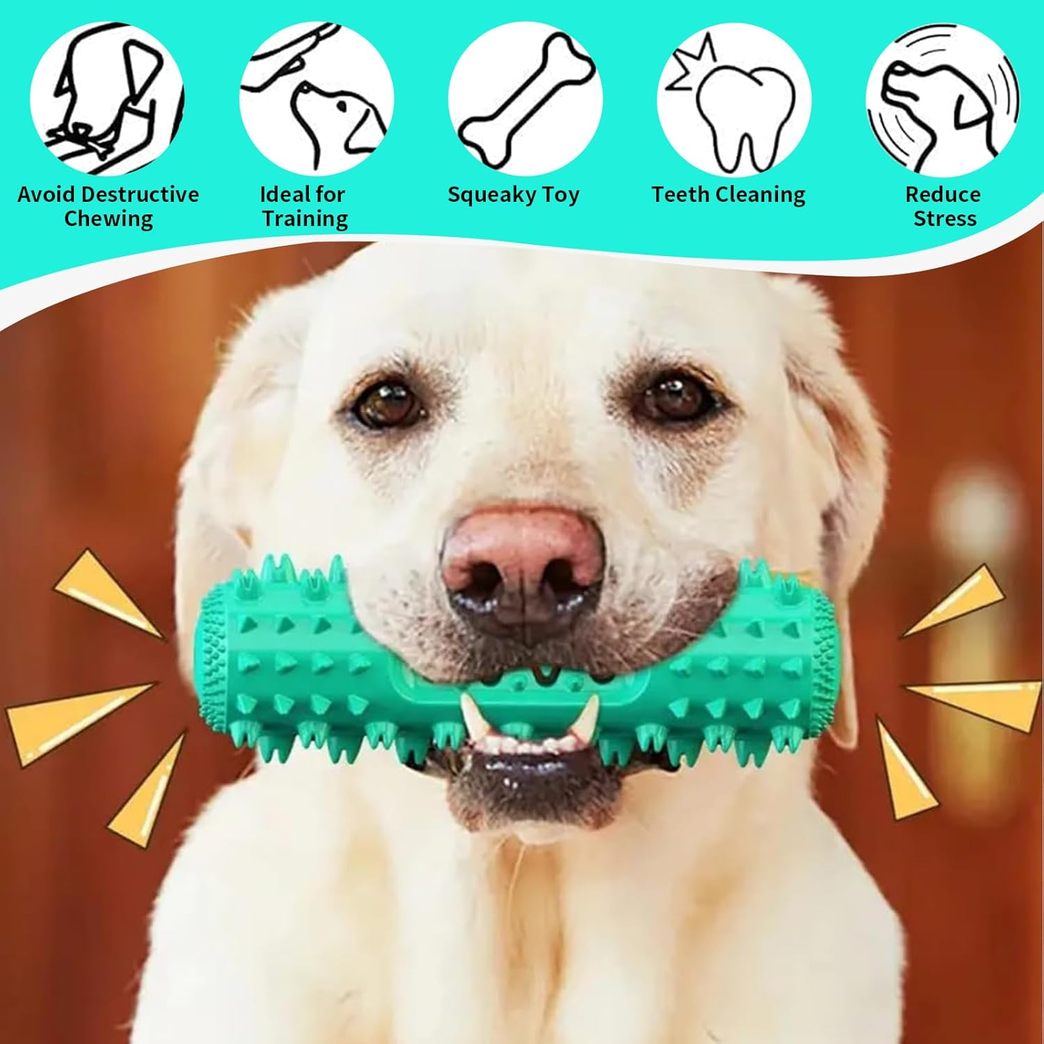 Dog Chew Toy, Squeaky Puppy Teething Chew Toys, Indestructible Bone for Aggressive Chewers, Durable Dog Toothbrush Toys, Natural Rubber Teething Chew Toys for Small Medium Large Breed Dogs (Blue) image number 4