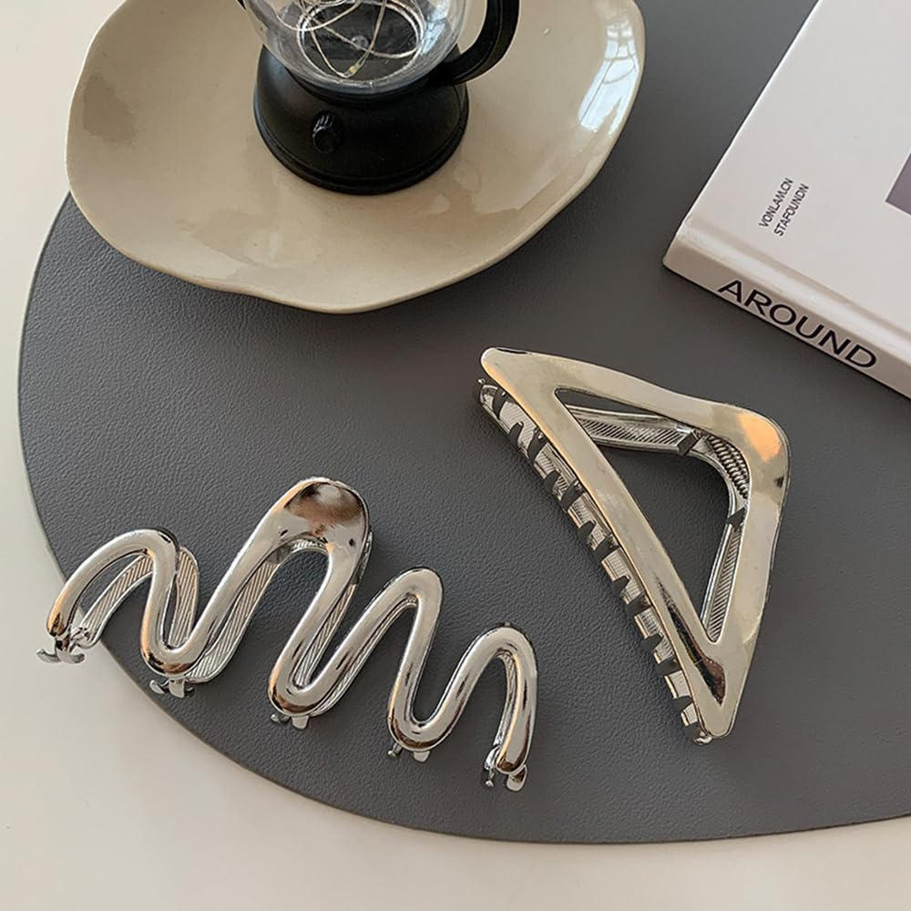 Pack of 4 Large Hair Clips, Metal Hair Clips, Non-Slip Silver Hair Clip, Hair Accessories for Women and Girls image number 2