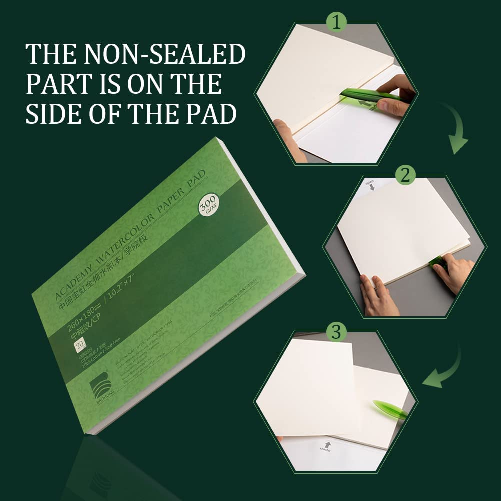 Watercolor Paper Block Glue Bound 20 Sheets 300Gsm/140Lbs Drawing Paper Pad 100% Cotton Pulp, Acid-Free Paper, Perfect for Most Wet & Dry Media, Ideal for Beginners, Artists & Professionals(180X125Mm, CP) image number 2