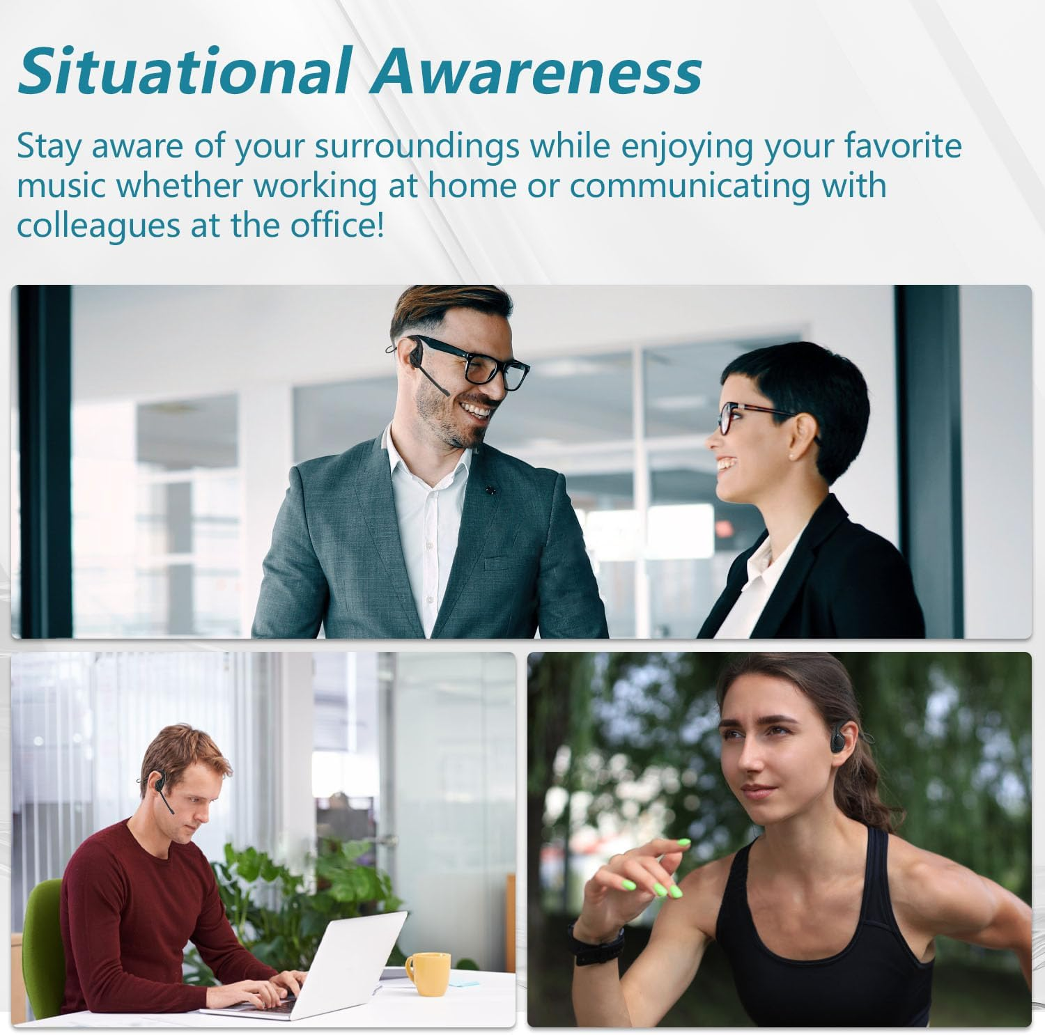 BANIGIPA Bluetooth Headset with Boom Microphone, Open Ear Headphones W/Noise Canceling Mic, Wireless Headset for Phone Laptop PC Computer, Light and Comfortable for Office Meeting Home Working-10 Hrs image number 2