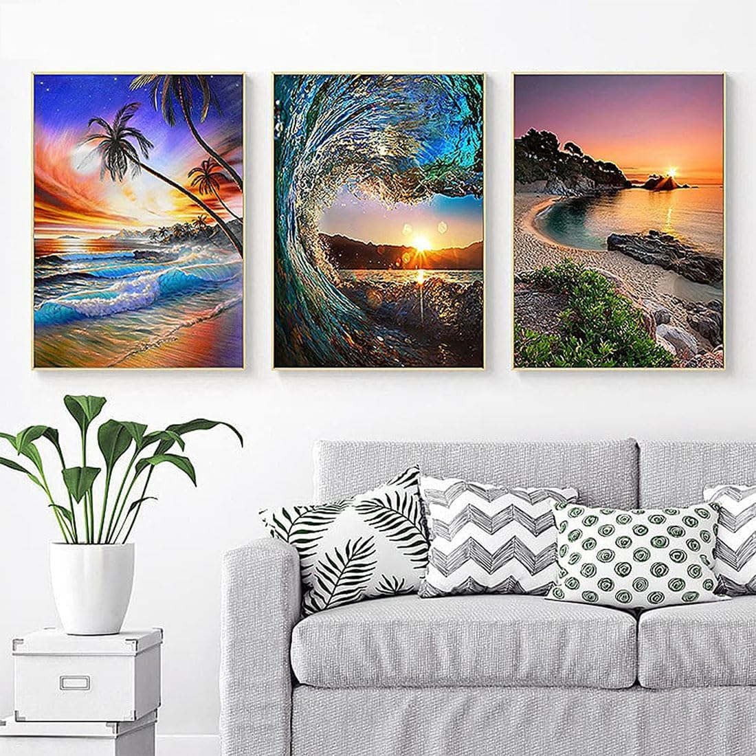 6 Pack Diamond Painting Kits, 5D Diamond Beach Number Painting, Full Drill Paintings Kits for Adults, Art Tool Kits DIY Crafts Diamond Painting for Home Wall Art Decor(11.8X15.7Inch) image number 1