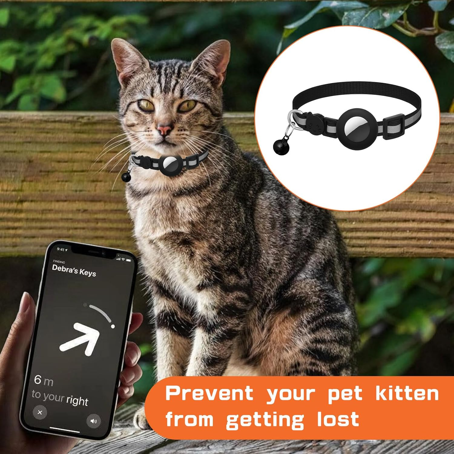 Cat Collar Airtag, 2 Pcs Airtag Cat Collar, Breakaway Air Tag Cats Collars, Reflective Kitten Collar with Apple Holder and Bell for Girl Boy Cats Dogs, Lightweight without Locator (Black) image number 1