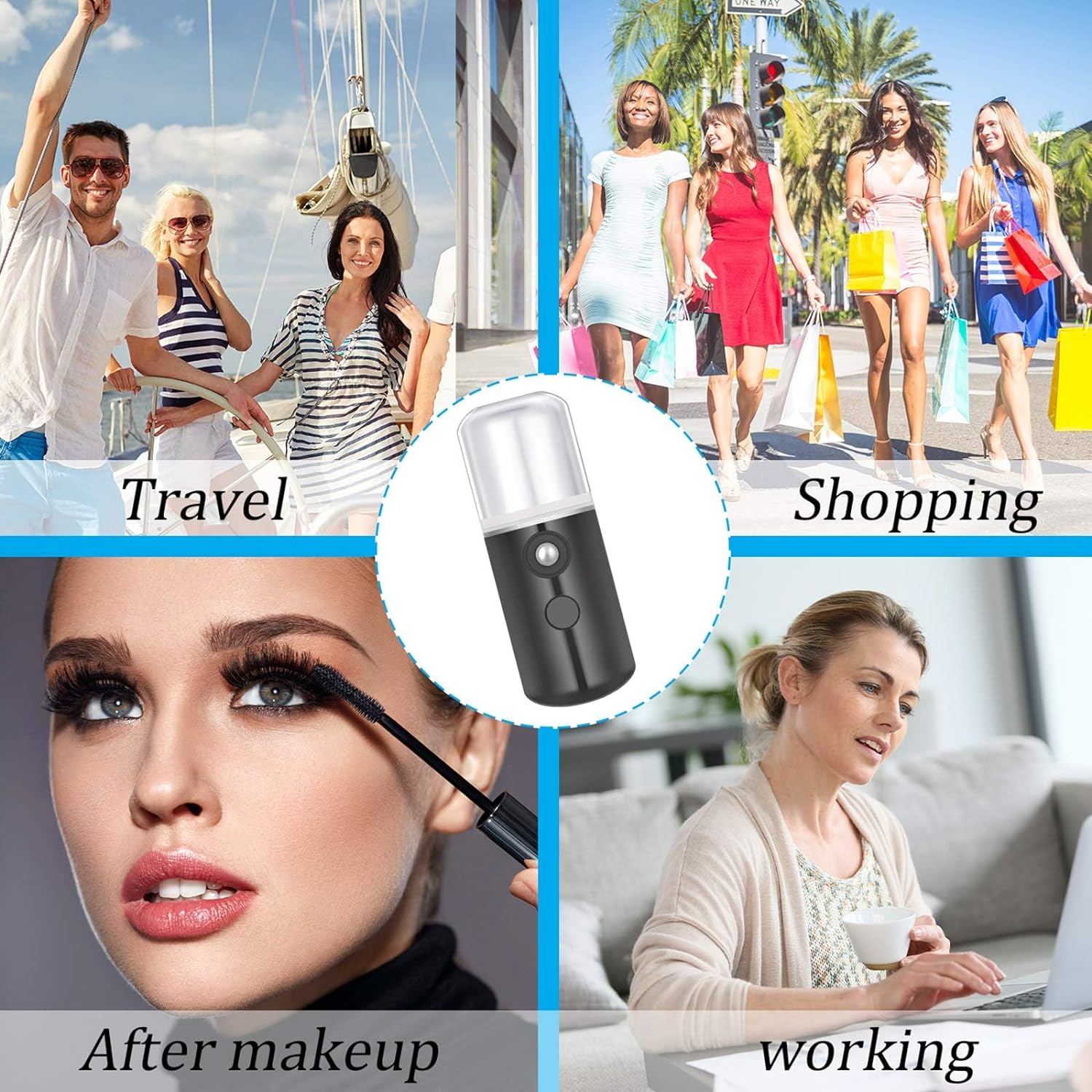 2 Pieces Portable Nano Facial Mister,Compact Facial Mister Spray Bottle with 30Ml Distilled Water Tank for One Touch Hydrating Face Mist,Usb Rechargeable Facial Mist Spray(White & Blue) image number 1