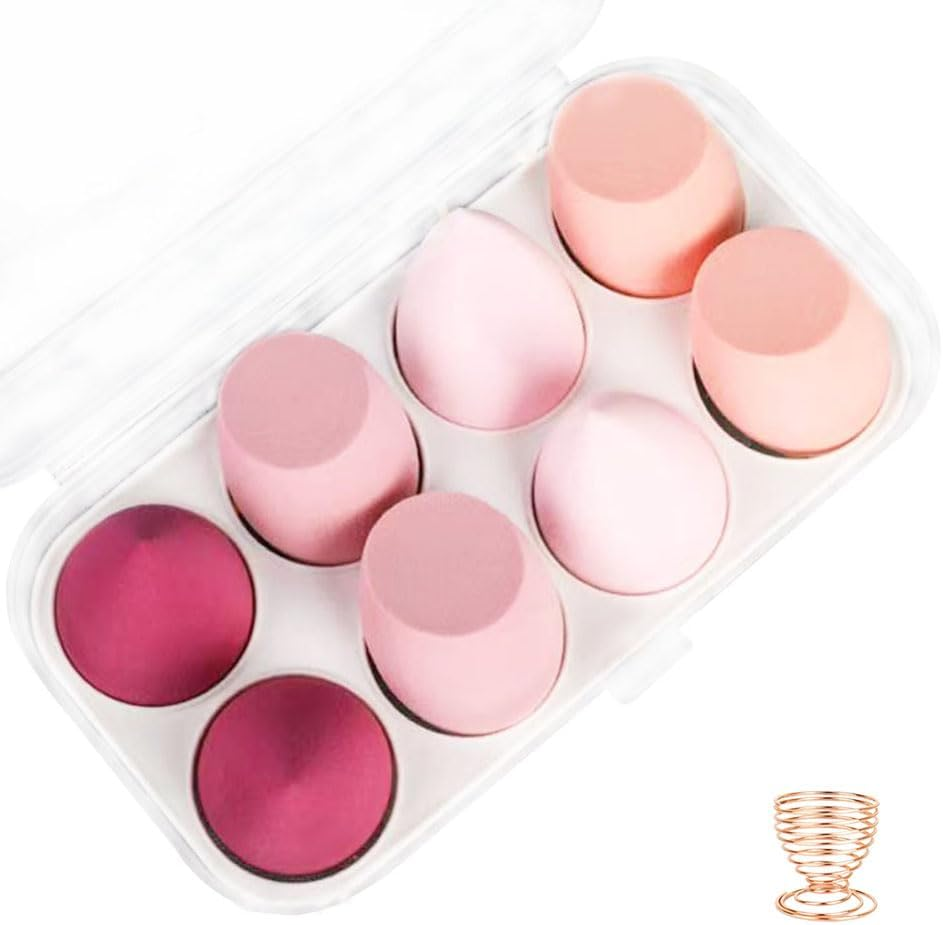 8 PCS Makeup Sponge with Holder Case Set, Makeup Sponges Blender Beauty Sponge Makeup Egg with Gift Box, Latex-Free Dry & Wet Use Foundation Cosmetic Makeup Puff for Powder Cream