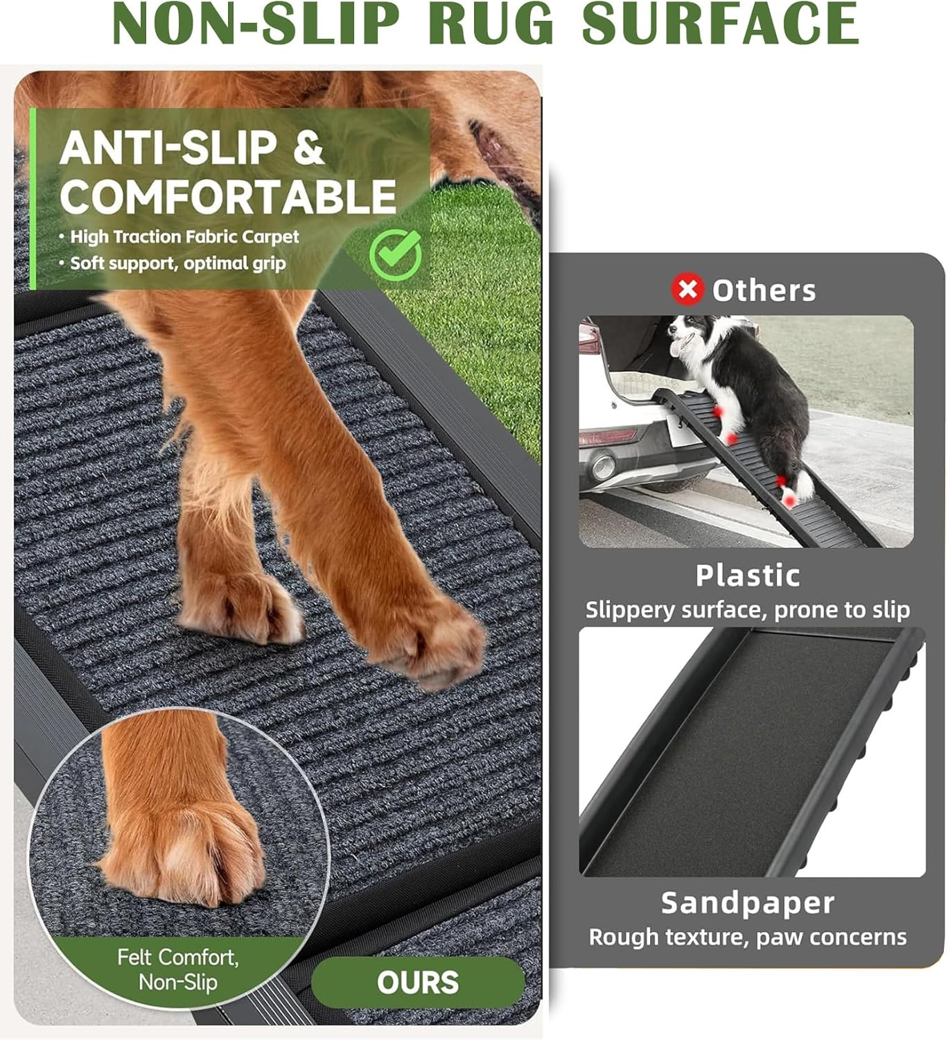 Dog Ramp for Car, 160Cm Folding Ramps for Large Dogs, Dog Stairs for Trucks, Cars and SUV, Supports up to 250 Lbs (63'' L X 17'' W) image number 2