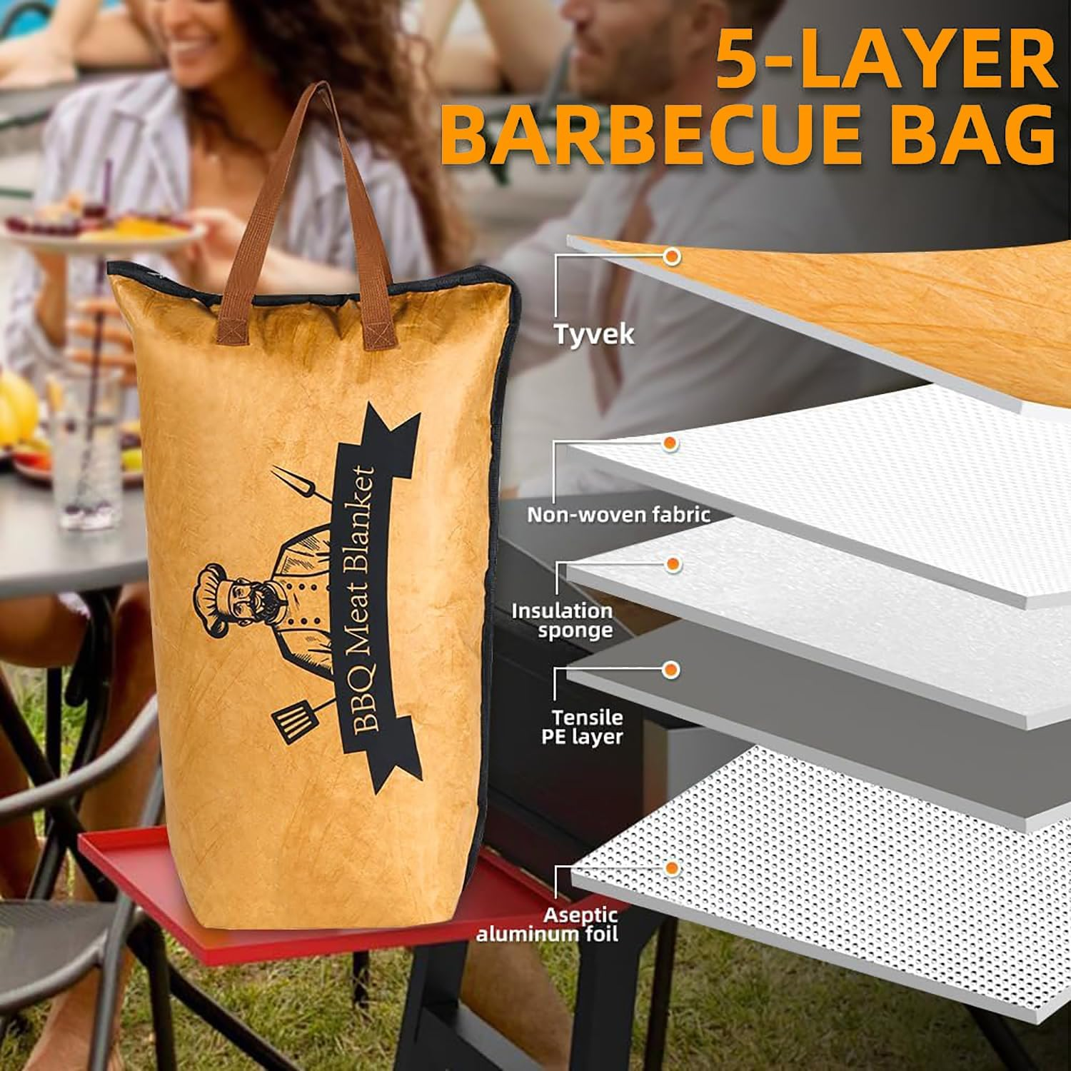 BEANPRECOY BBQ Blanket for Resting Meat Compatible with Traeger Smoker Grill Reusable Pellet Smoker Meat Insulated Resting Bag with Wide Mouth for Large Brisket/Beef Gifts for Men Him Dad
