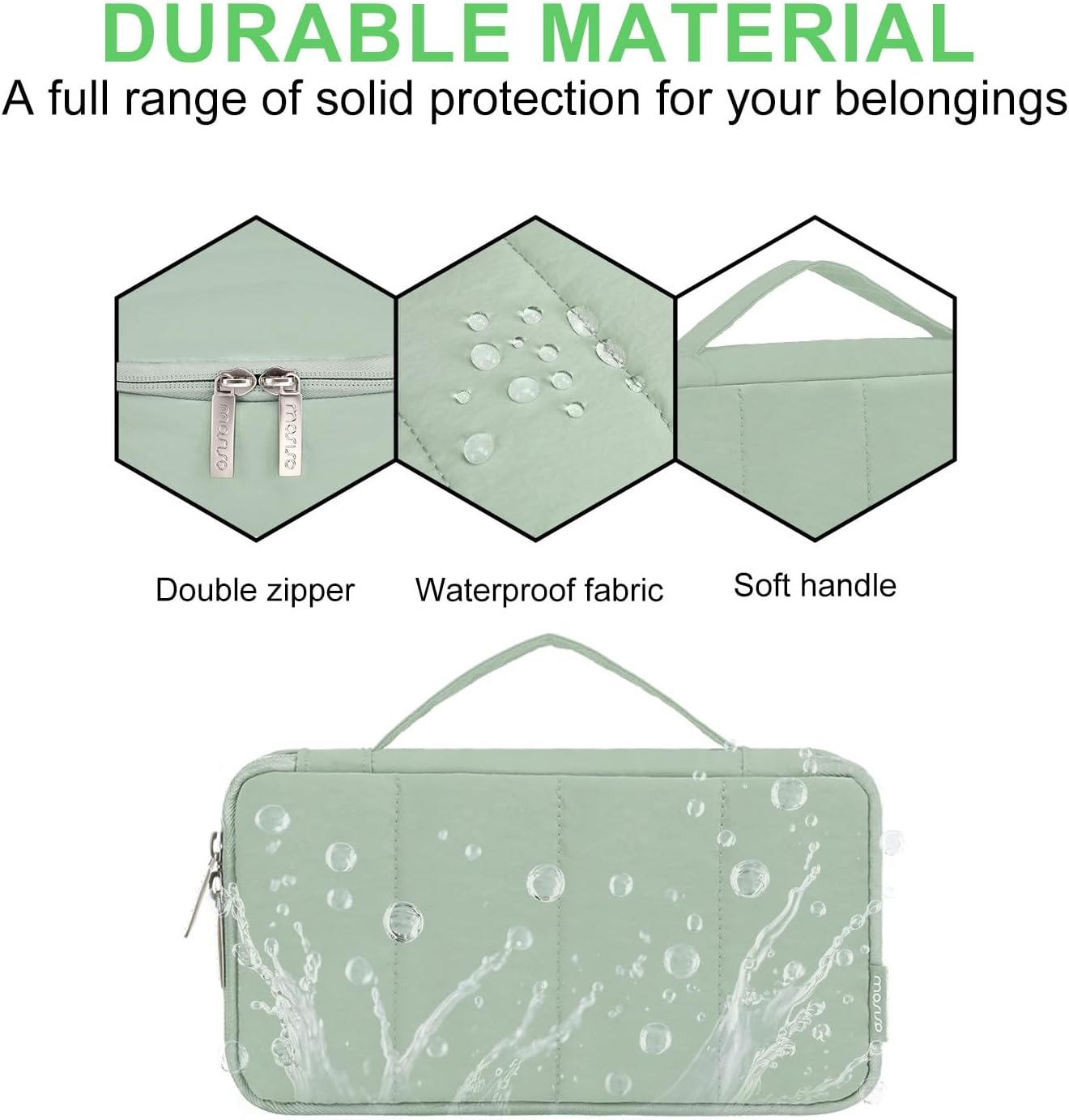 MOSISO Electronic Organizer Travel Case, Puffy Electronic Accessories Carry Case for Cable, Charger, Phone, Earphone, Mouse and Other Accessories, Portable Storage Bag with Handle, Antique Green - Black image number 2