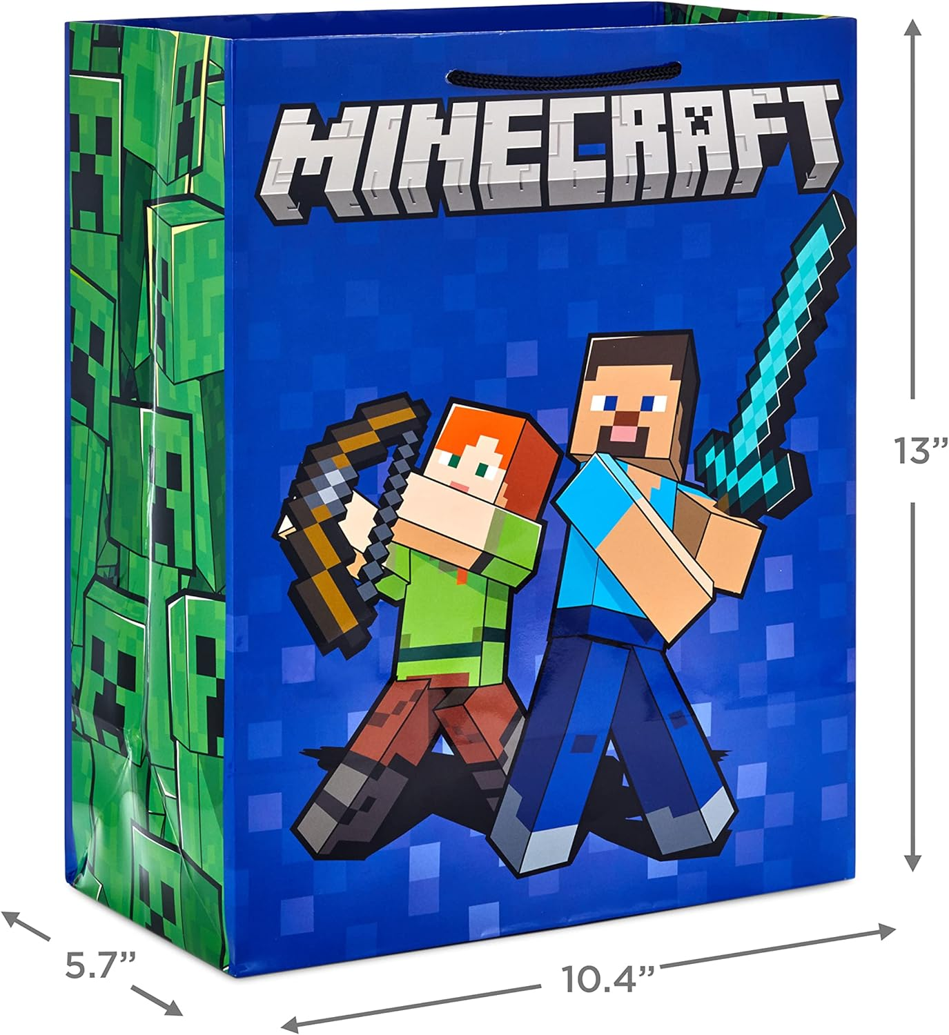 Hallmark Minecraft Gift Bag Bundle (2 Bags: 13" Large Blue Bag, 15" Extra Large Green) for Birthdays, Christmas, Valentine'S Day, Halloween, Kids Parties image number 1