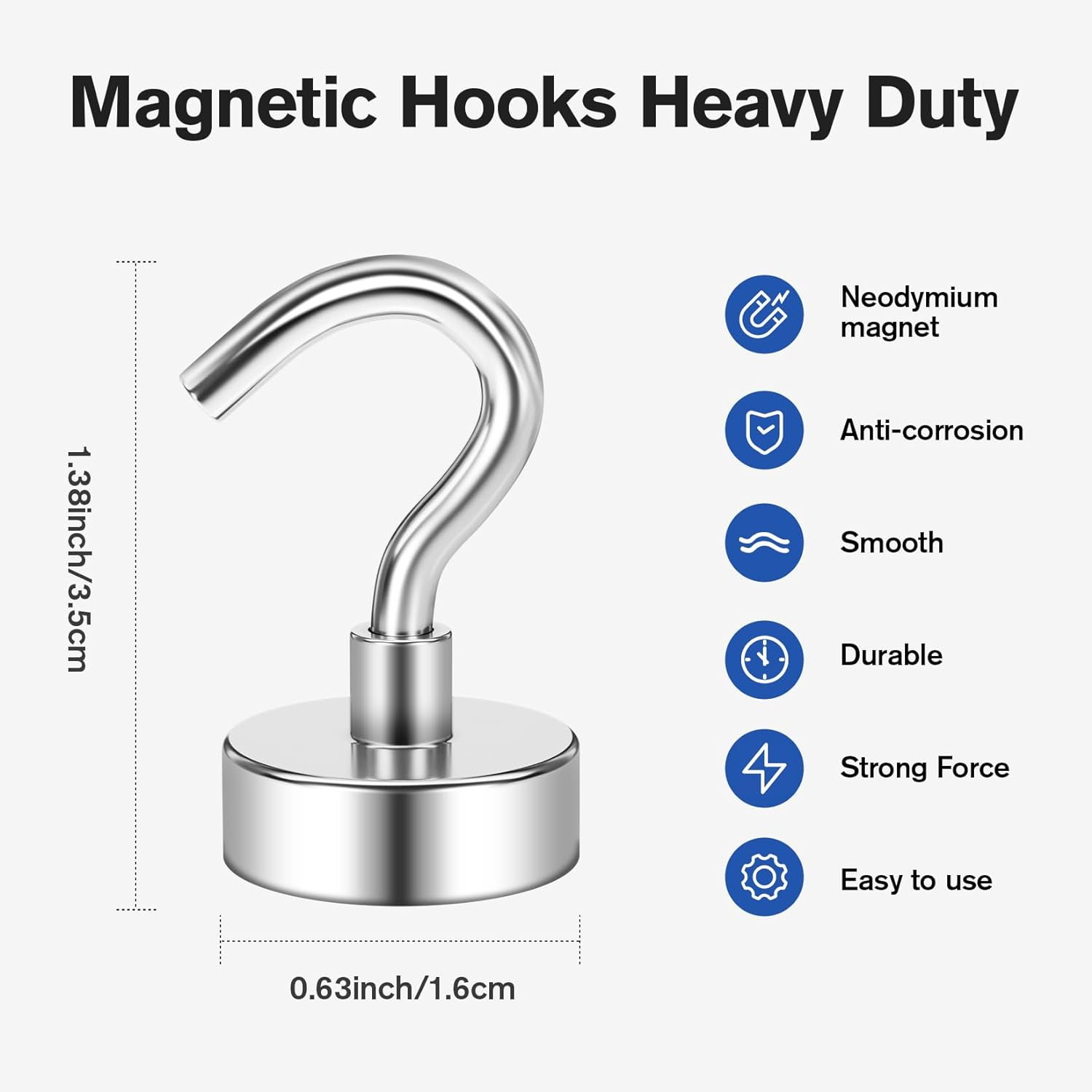 Grtard 6 Pack 25 LBS Magnetic Hooks, Heavy Duty Neodymium Magnet Hooks for Cruise Cabins, Strong Magnetic Hooks for Hanging, Magnets with Hooks for Kitchen, Workplace, Office image number 4