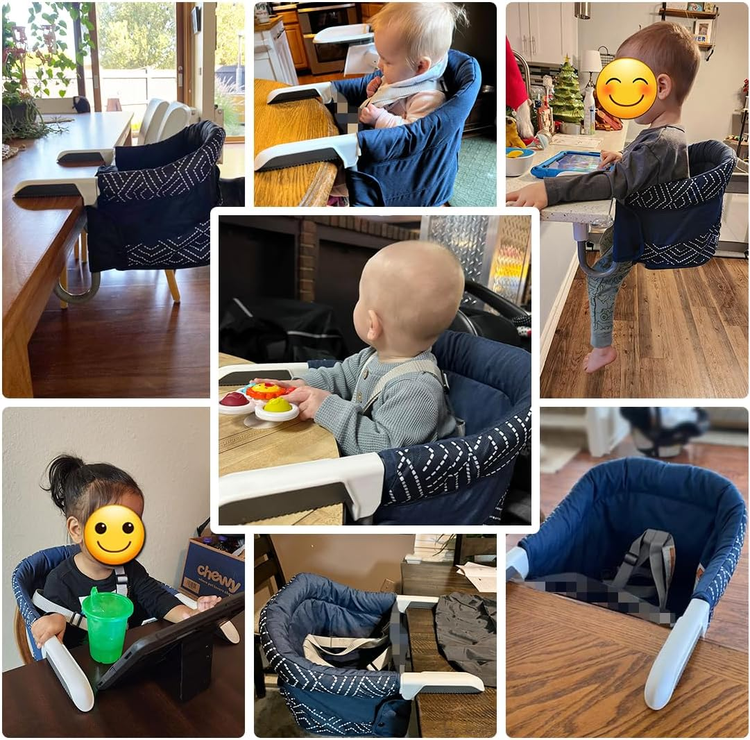MTWML Portable High Chair for Table,Hook on High Chair That Attaches to Table,Space Saver Counter Clip on Chair for Baby,Easy Clean Baby Feeding Seat with Carry Bag for Travel(Stripe-Black) - Single Tray image number 3