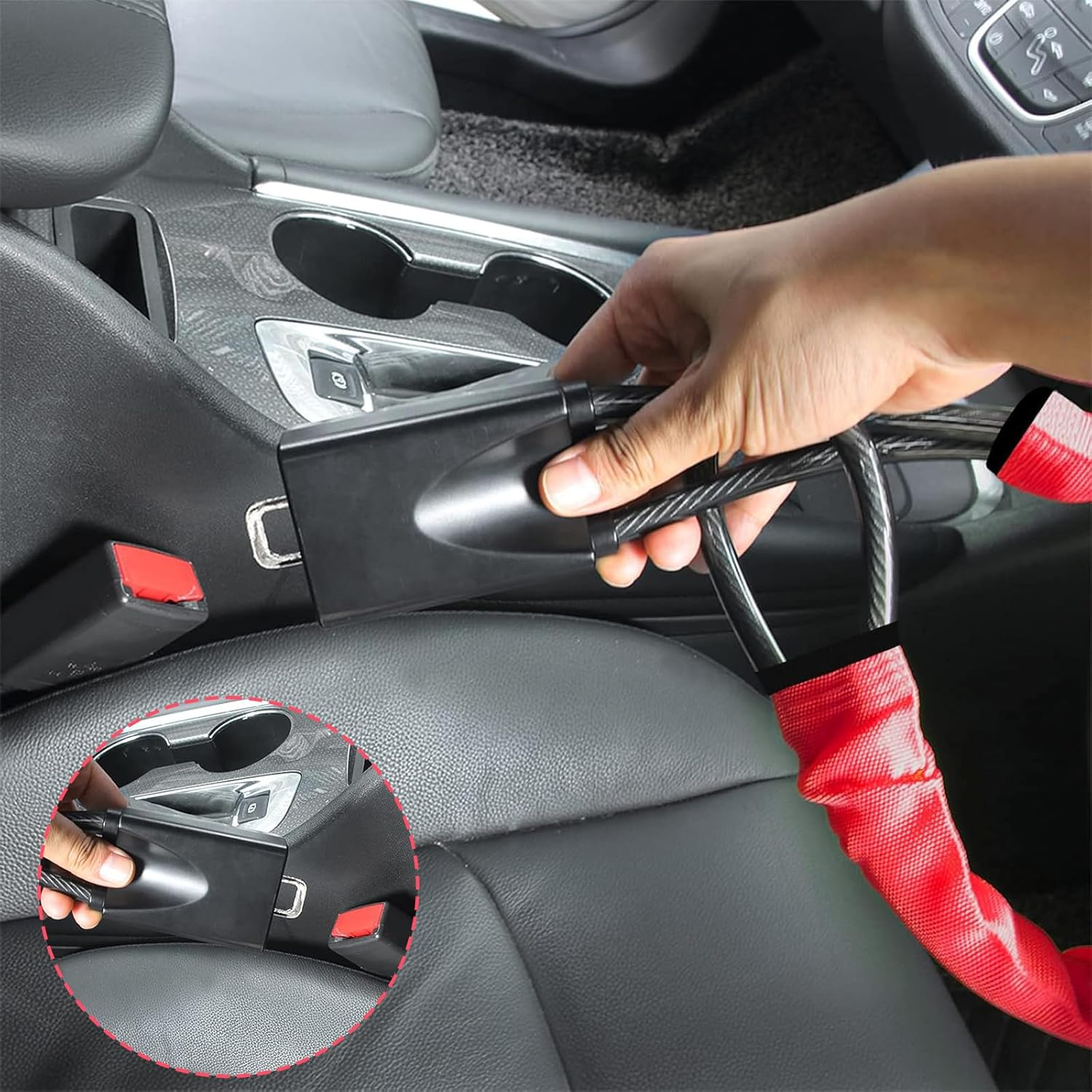 Treayes Steering Wheel Lock with 3 Keys - Universal Fit for Most Vehicles with Seat Belt Buckles, Sturdy Lock for Car, Truck, SUV, Van Security (Red) image number 1