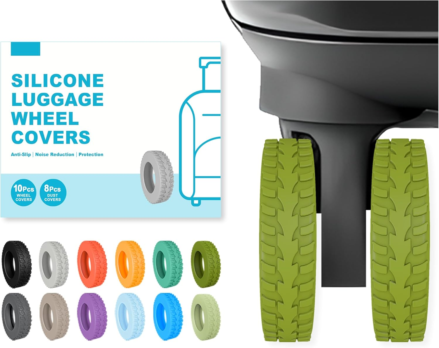 10-Pack Upgrade Silicone Luggage Wheel Protectors Covers for Suitcases &ndash; Universal Fit 2-2.4 Inch Spinner Wheels, Wear-Resistant Noise Reducing Travel, Black, for 2-2.4" Spinner Wheel